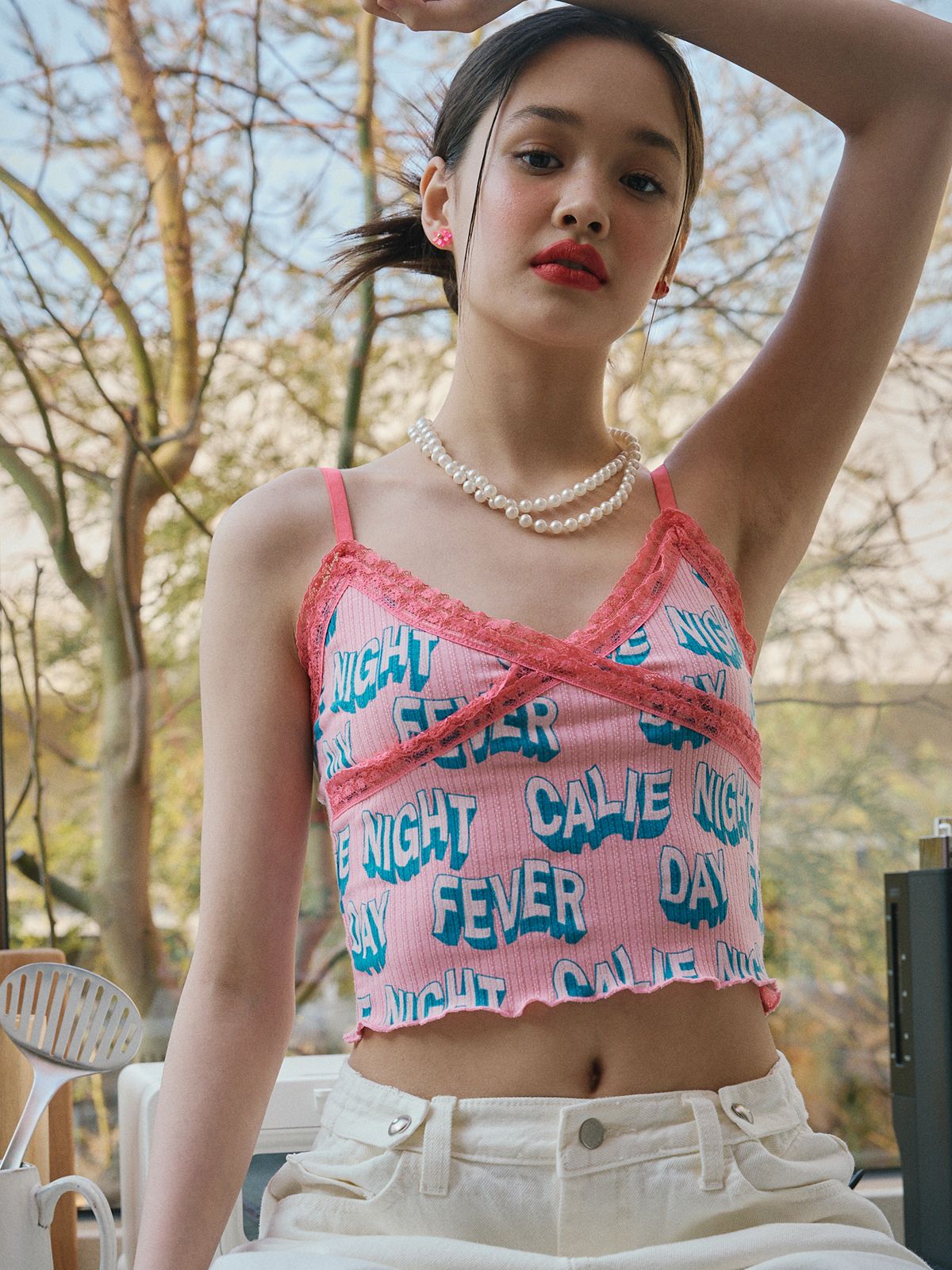 에즈이프 캘리(ASIF CALIE) CALIE LACE RIB TOP PINK