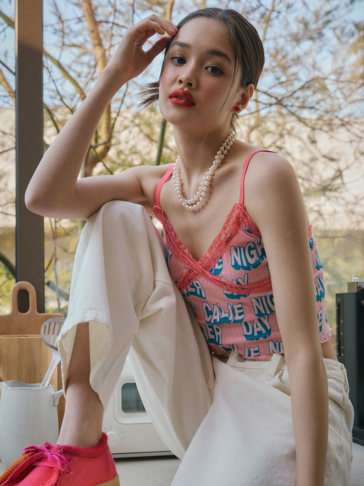 에즈이프 캘리(ASIF CALIE) CALIE LACE RIB TOP PINK