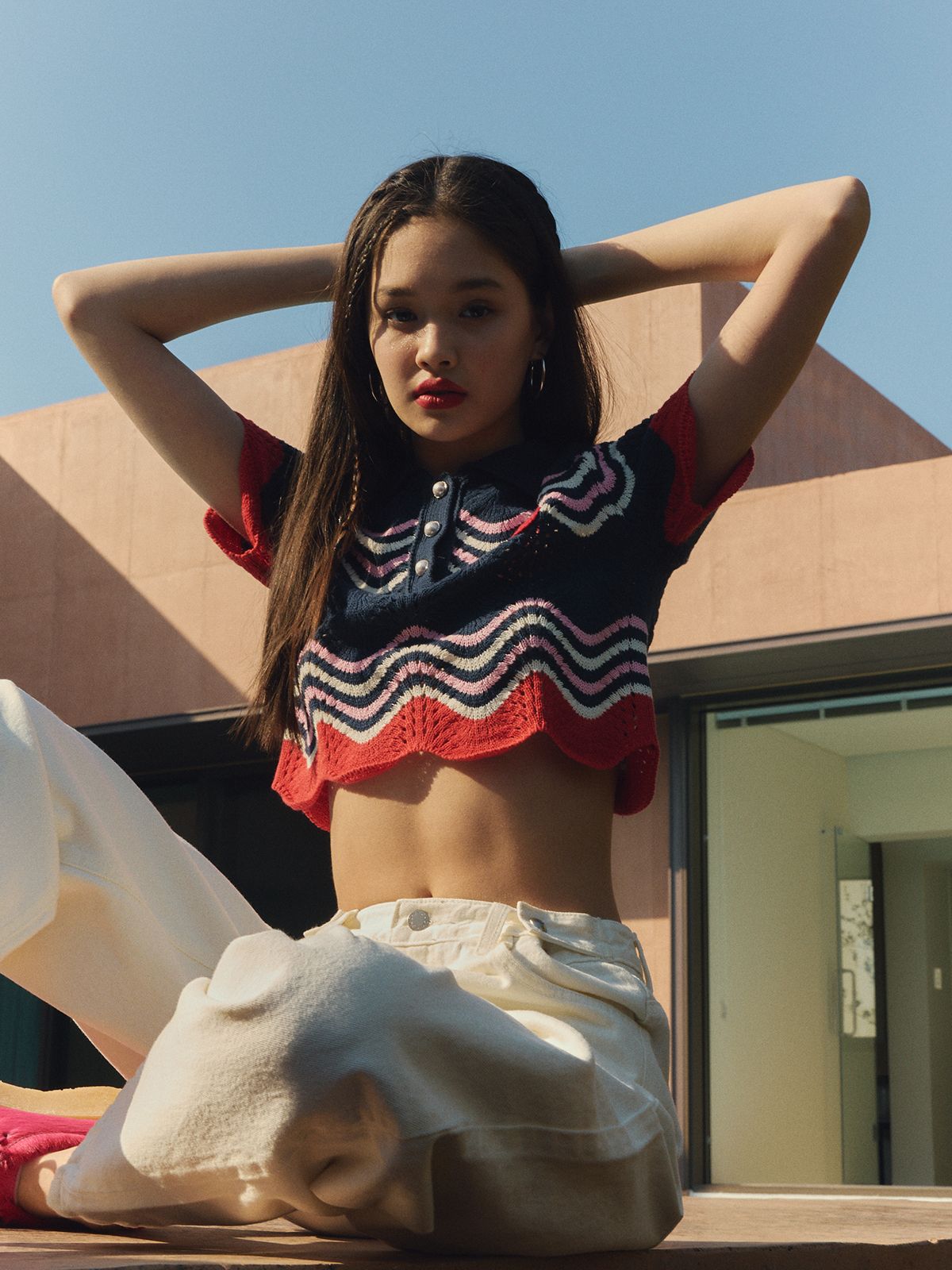에즈이프 캘리(ASIF CALIE) POLO CROP STRIPE KNIT NAVY