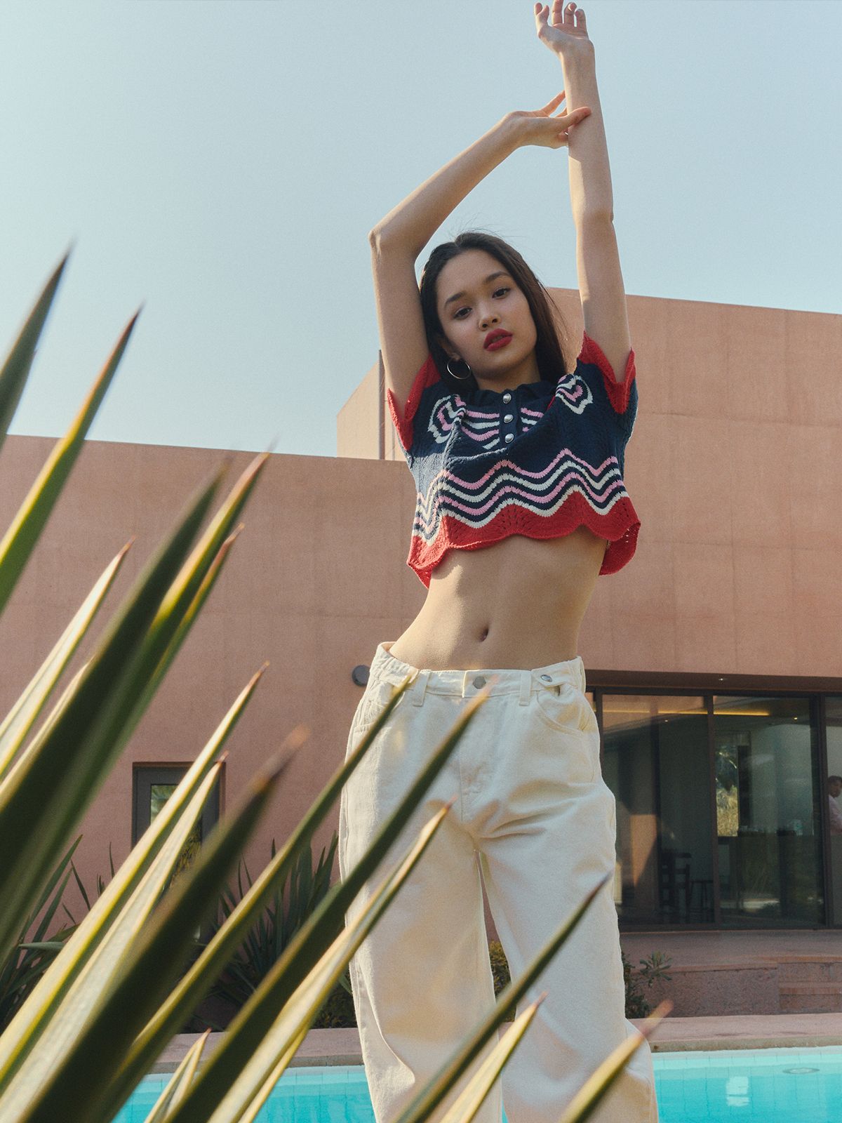 에즈이프 캘리(ASIF CALIE) POLO CROP STRIPE KNIT NAVY