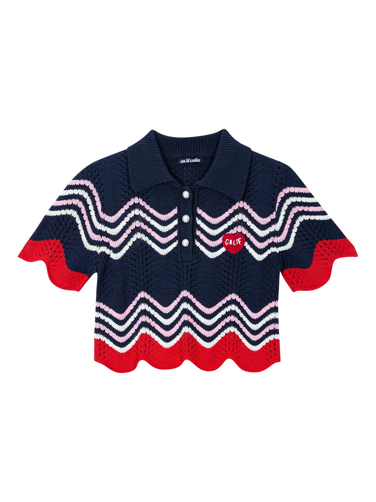 에즈이프 캘리(ASIF CALIE) POLO CROP STRIPE KNIT NAVY
