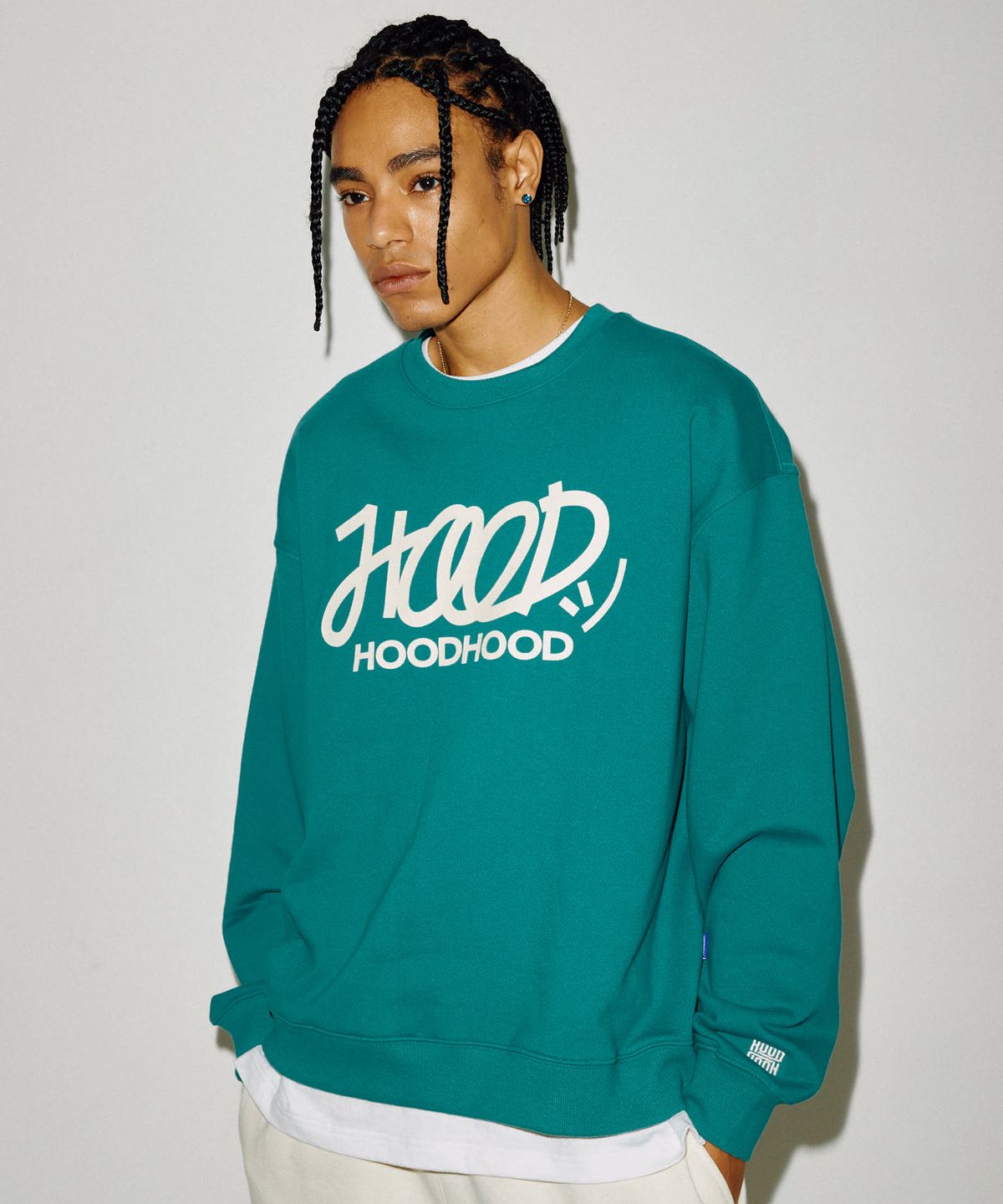 후드후드(HOODHOOD) 시그니처 로고 맨투맨 청록