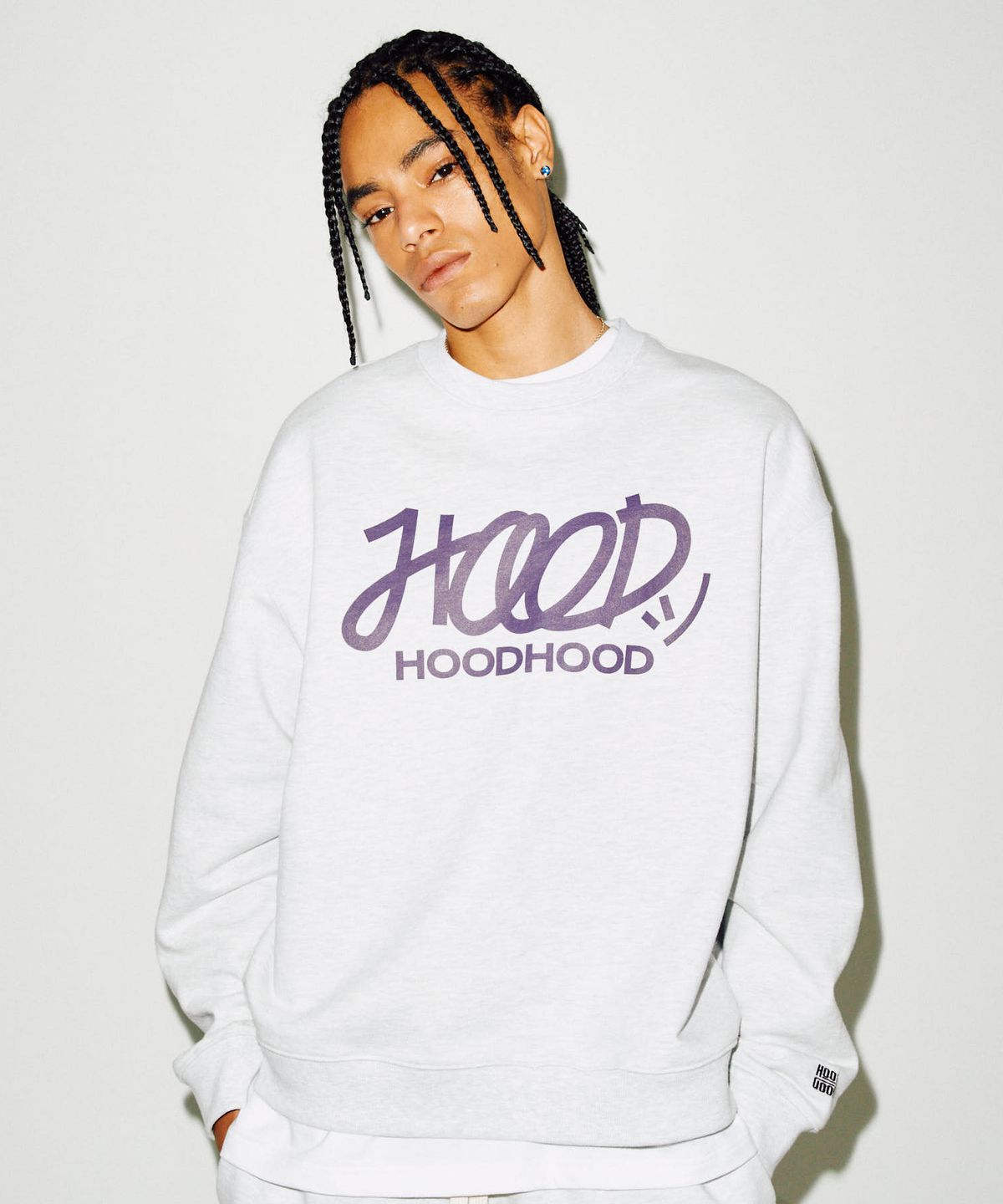 후드후드(HOODHOOD) 시그니처 로고 맨투맨 멜란지화이트
