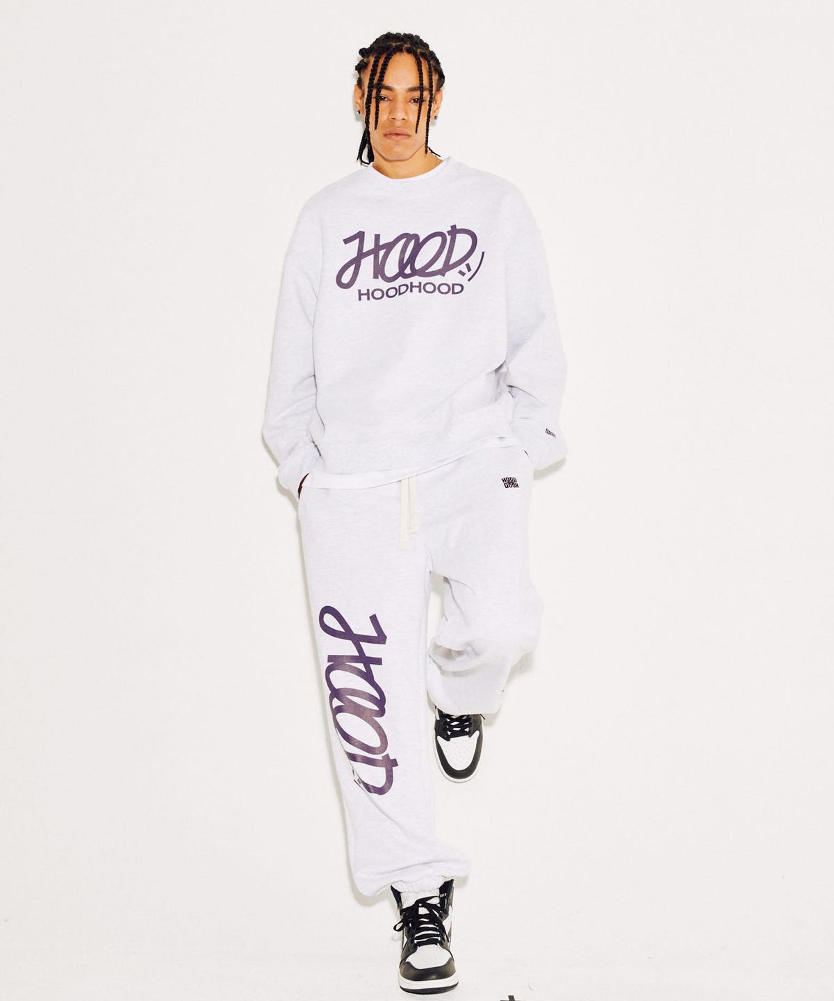 후드후드(HOODHOOD) 시그니처 로고 맨투맨 멜란지화이트