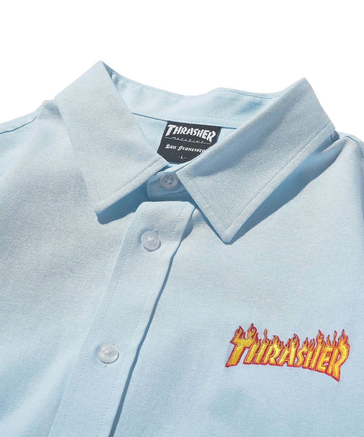 트레셔(THRASHER) 플레임 옥스포드 하프셔츠 라이트 블루