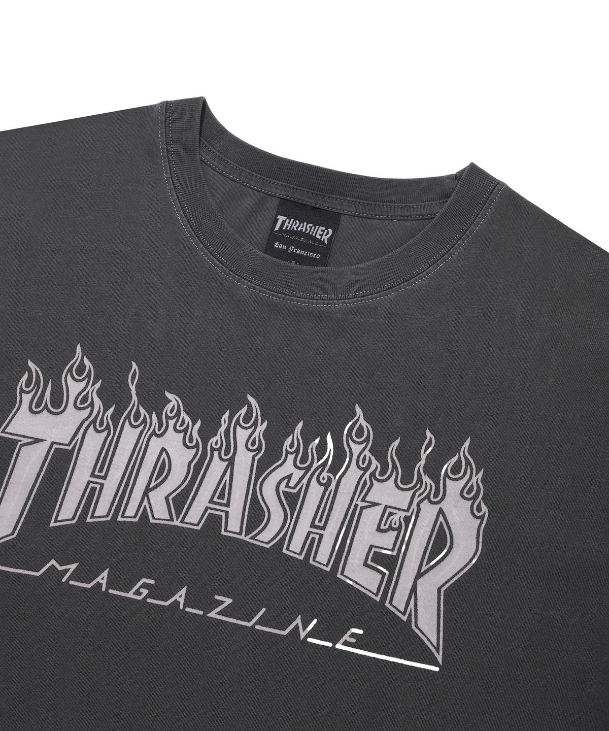 트레셔(THRASHER) 플레임 피그먼트 다잉 반팔 티셔츠 차콜