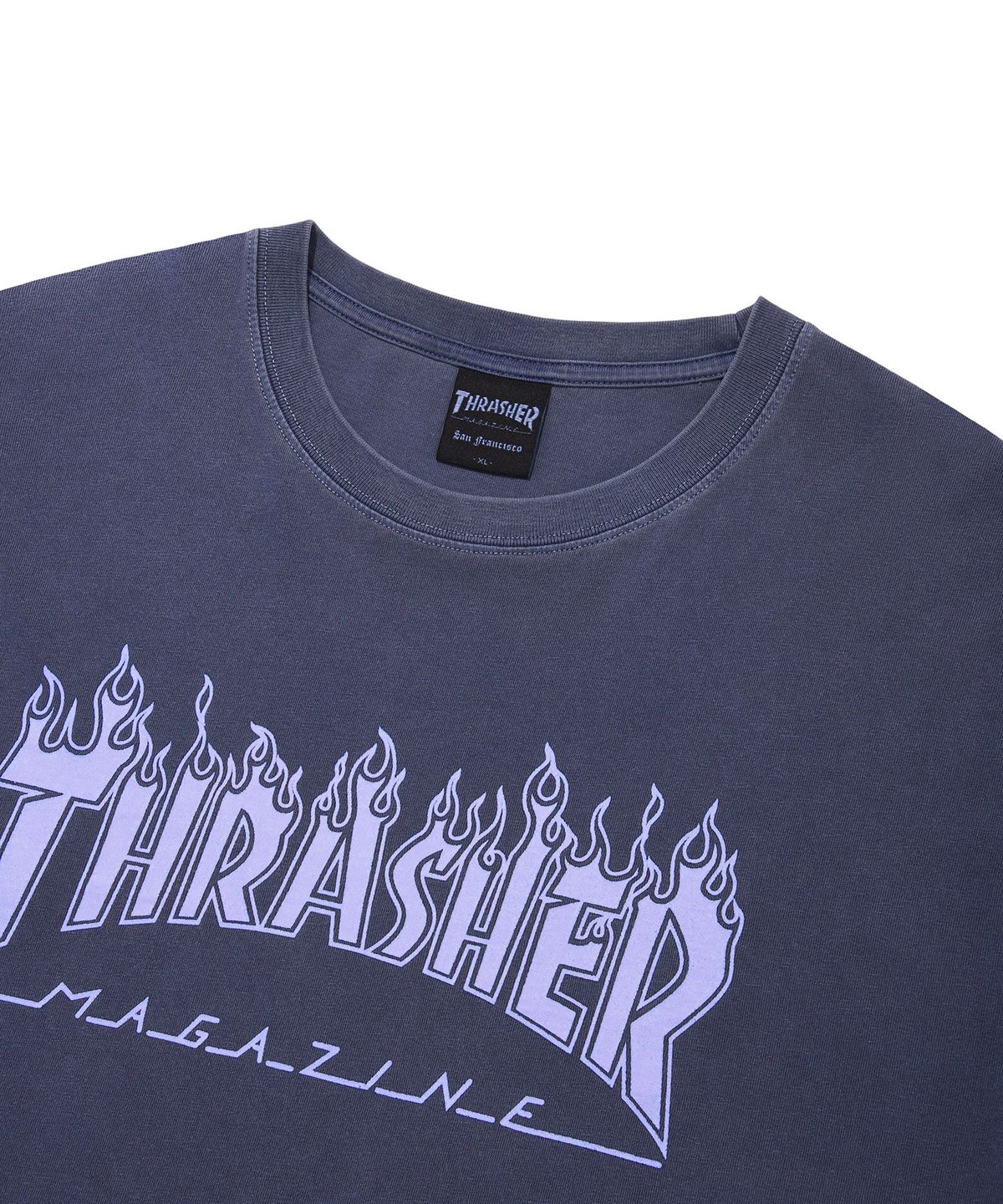 트레셔(THRASHER) 플레임 피그먼트 다잉 반팔 티셔츠 다크 블루