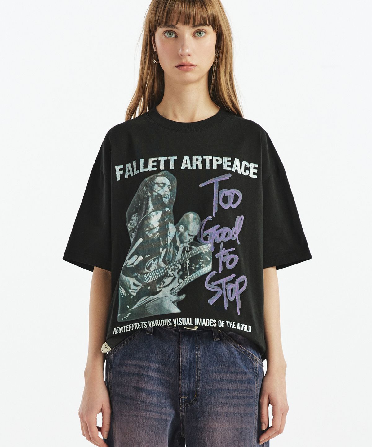 팔렛(FALLETT) 락무드 밴드 그래픽 반팔티 블랙