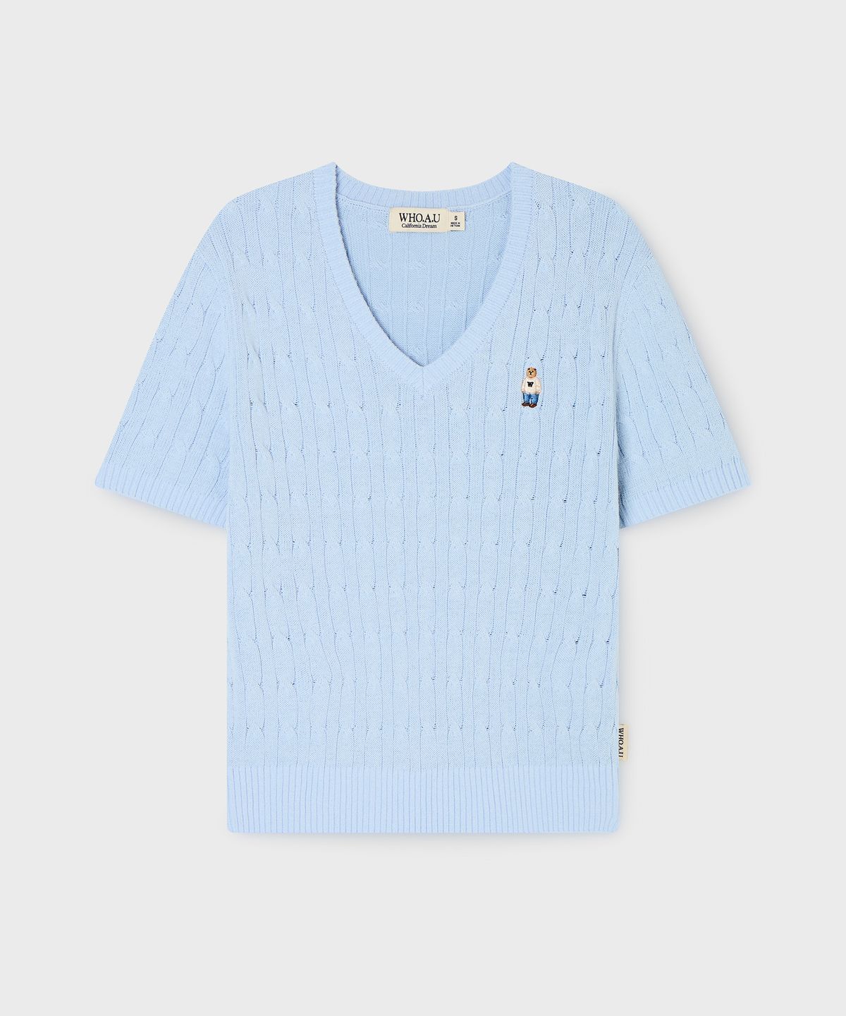 후아유(WHO.A.U) Steve V-neck Cable Short Sleeve Sweater/WHKAG2411F