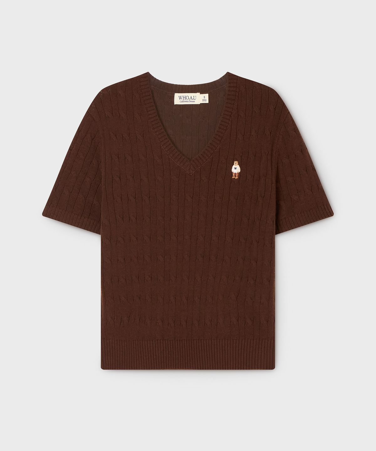 후아유(WHO.A.U) Steve V-neck Cable Short Sleeve Sweater/WHKAG2411F