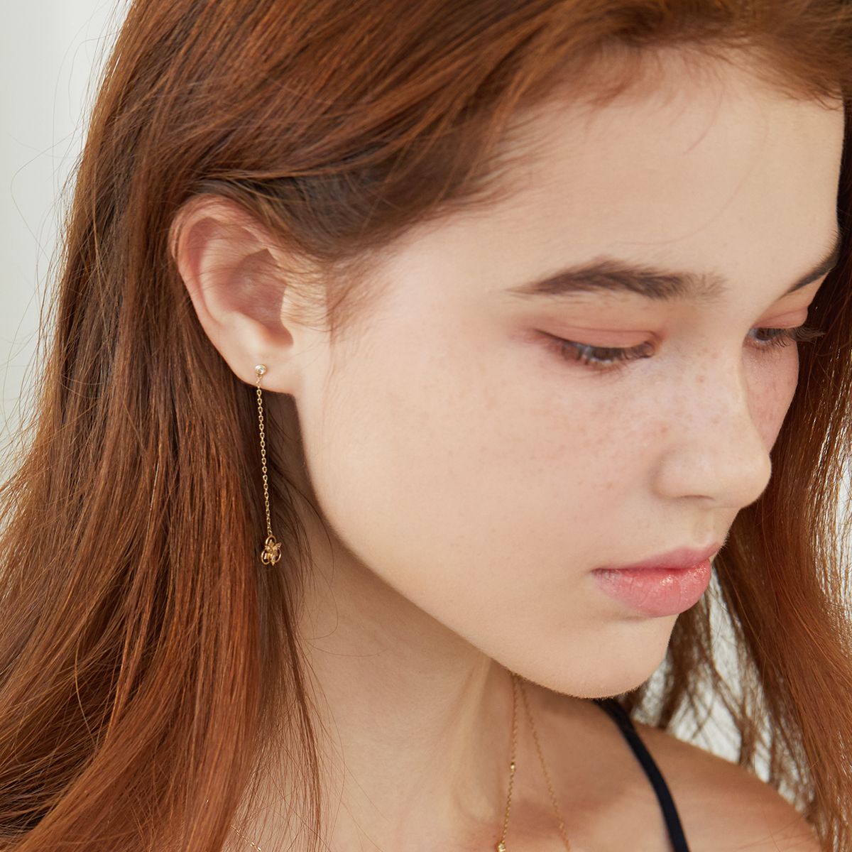 매즈믹(MEZMIC) 브레이브, 14K 골드, 꼬냑 다이아몬드  드롭 귀걸이