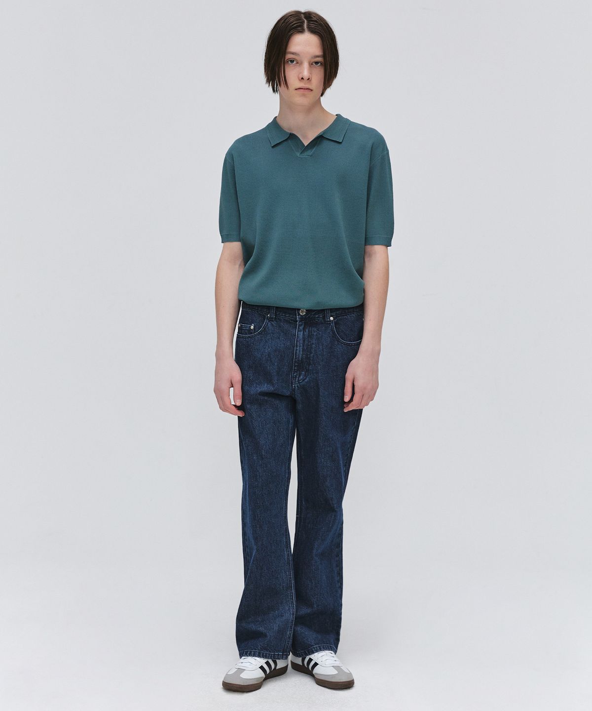 이지오(EZIO) Open Collar Half Knit_Khaki