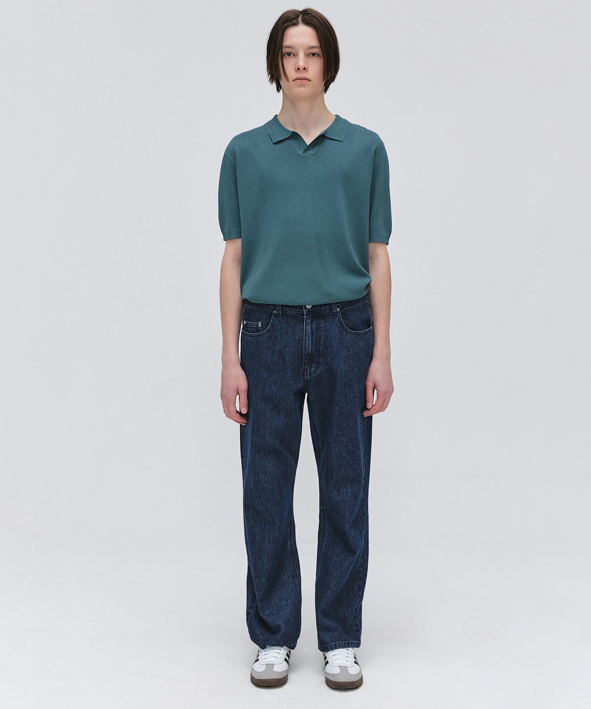 이지오(EZIO) Open Collar Half Knit_Khaki