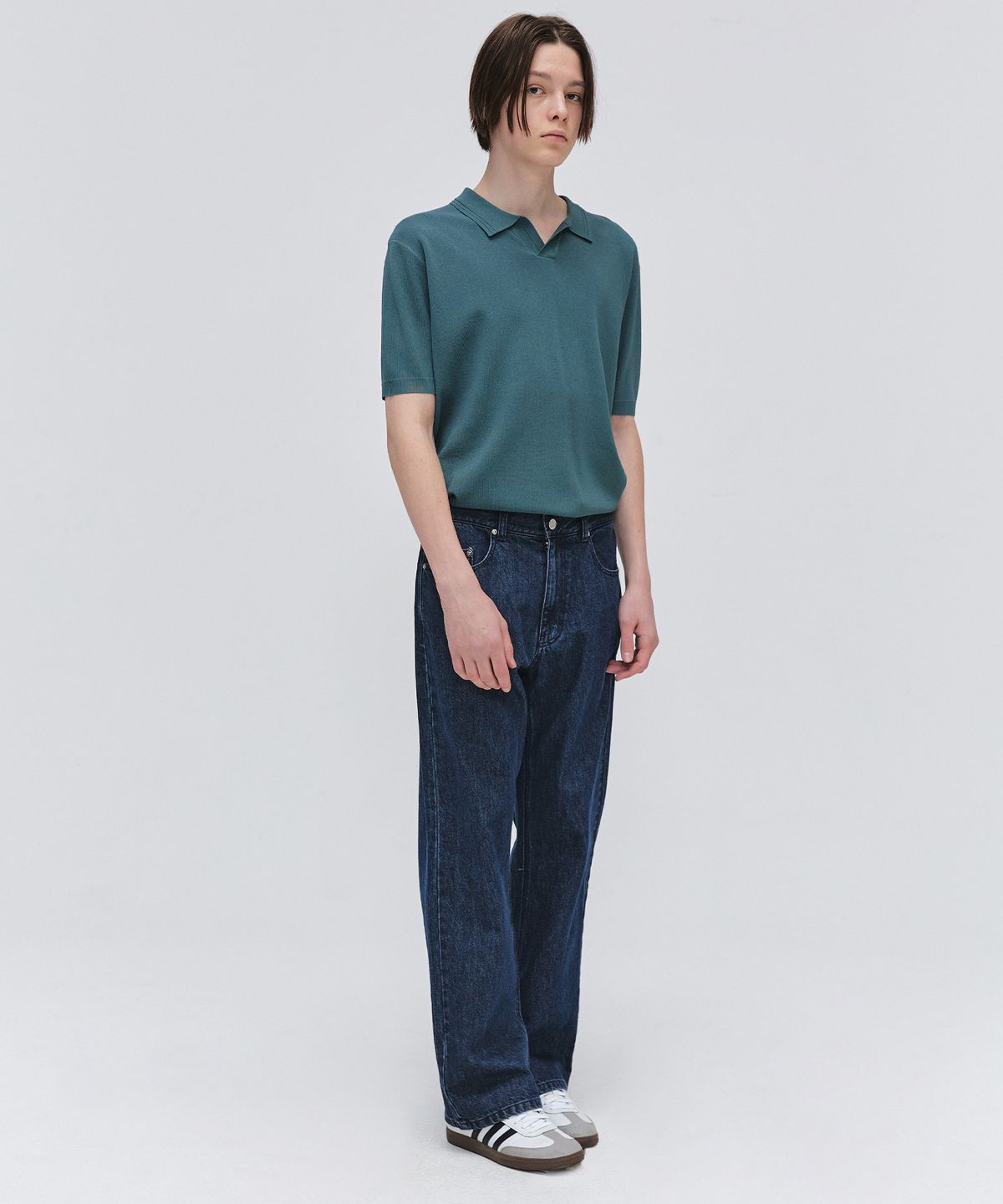 이지오(EZIO) Open Collar Half Knit_Khaki