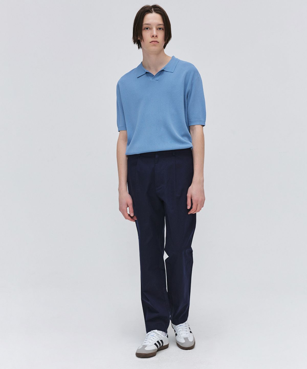 이지오(EZIO) Open Collar Half Knit_Sky Blue