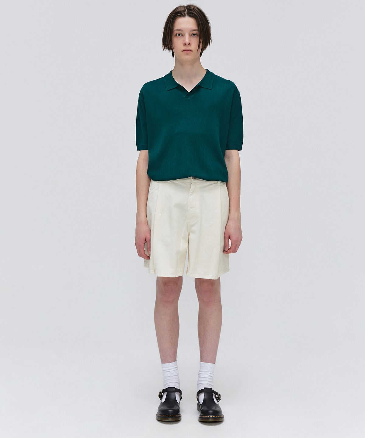 이지오(EZIO) Open Collar Half Knit_Peacock
