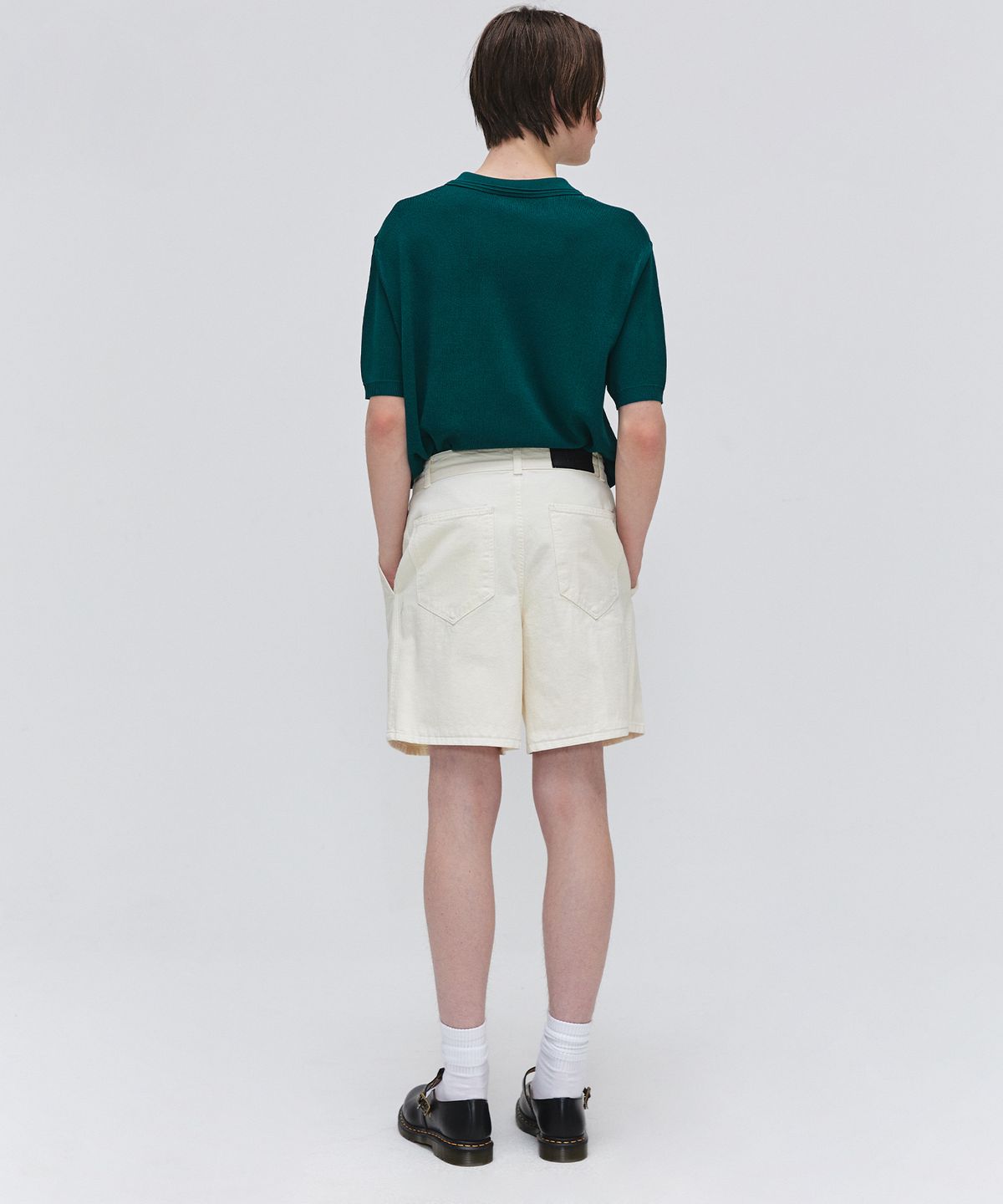 이지오(EZIO) Open Collar Half Knit_Peacock