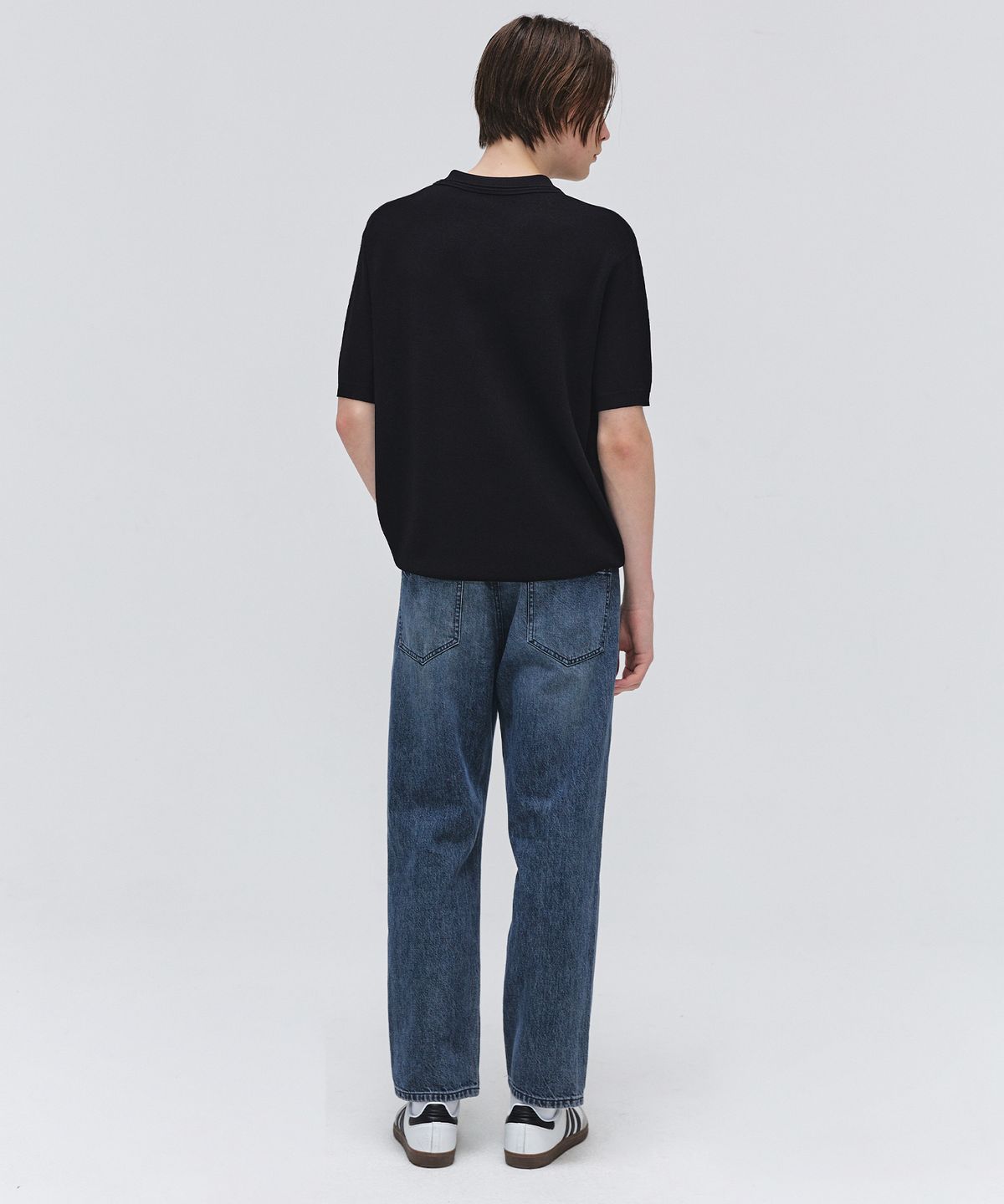 이지오(EZIO) Open Collar Half Knit_Black