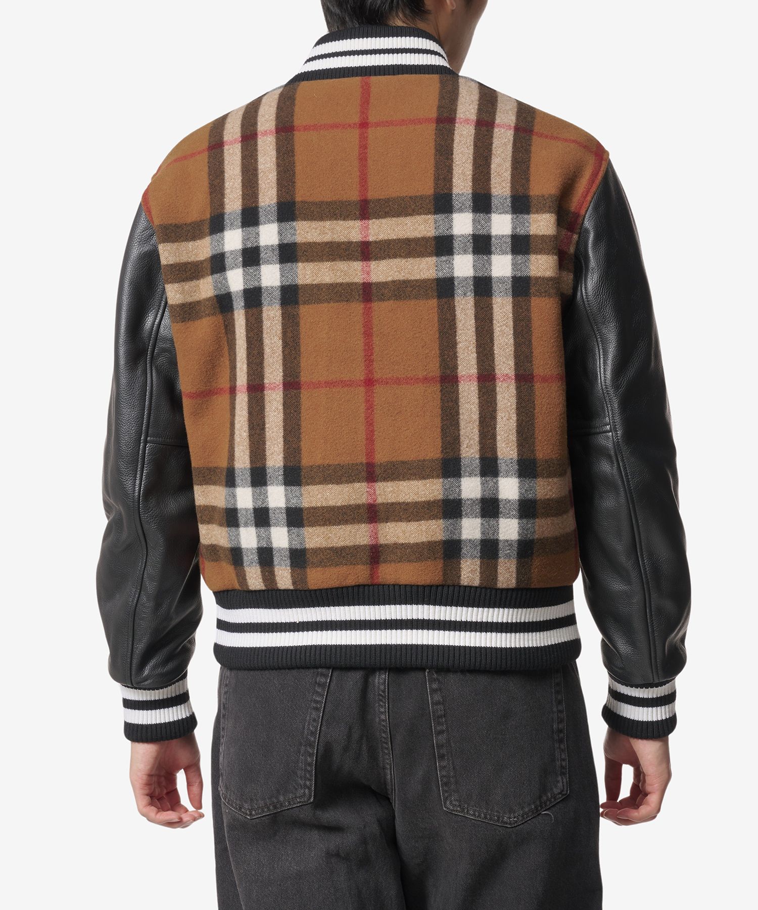 MUSINSA | BURBERRY Leather Sleeve Check Wool Bomber Jacket - Brown