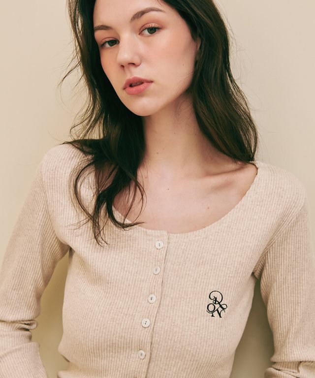 ★送料・関税込★RONRON★SLIM BUTTON U NECK LONG SLEEVE★ MUSINSA | RONRON SLIM BUTTON U NECK LONG SLEEVE CREAM