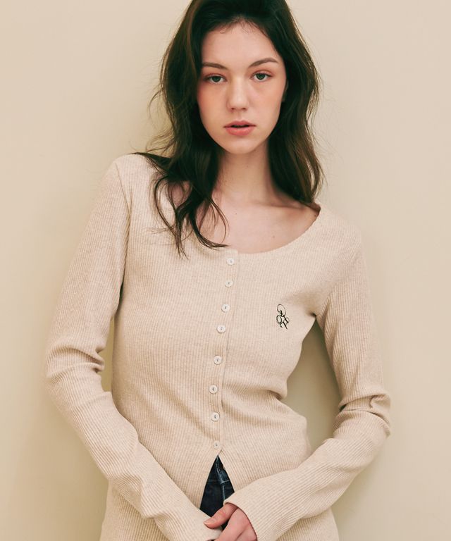 ★送料・関税込★RONRON★U NECK SLIM LONG SLEEVE★ MUSINSA | RONRON SLIM BUTTON U NECK LONG SLEEVE OATMEAL