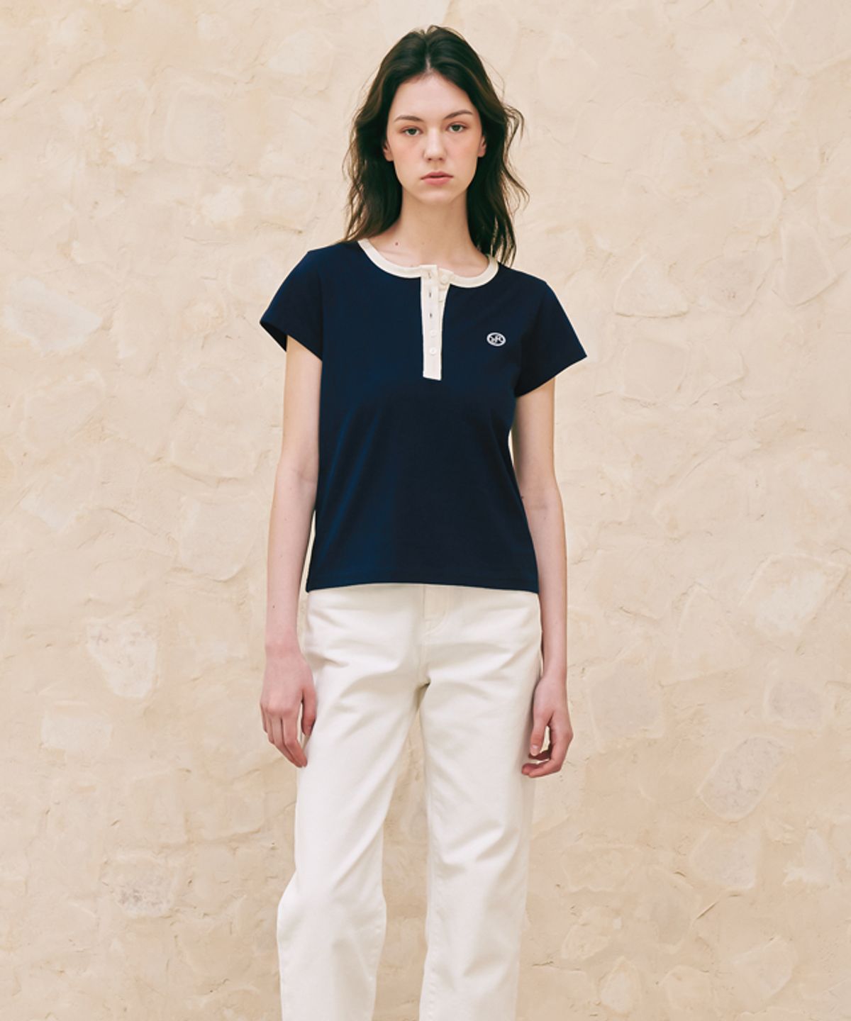 론론(RONRON) HENRYNECK HALF T-SHIRT NAVY