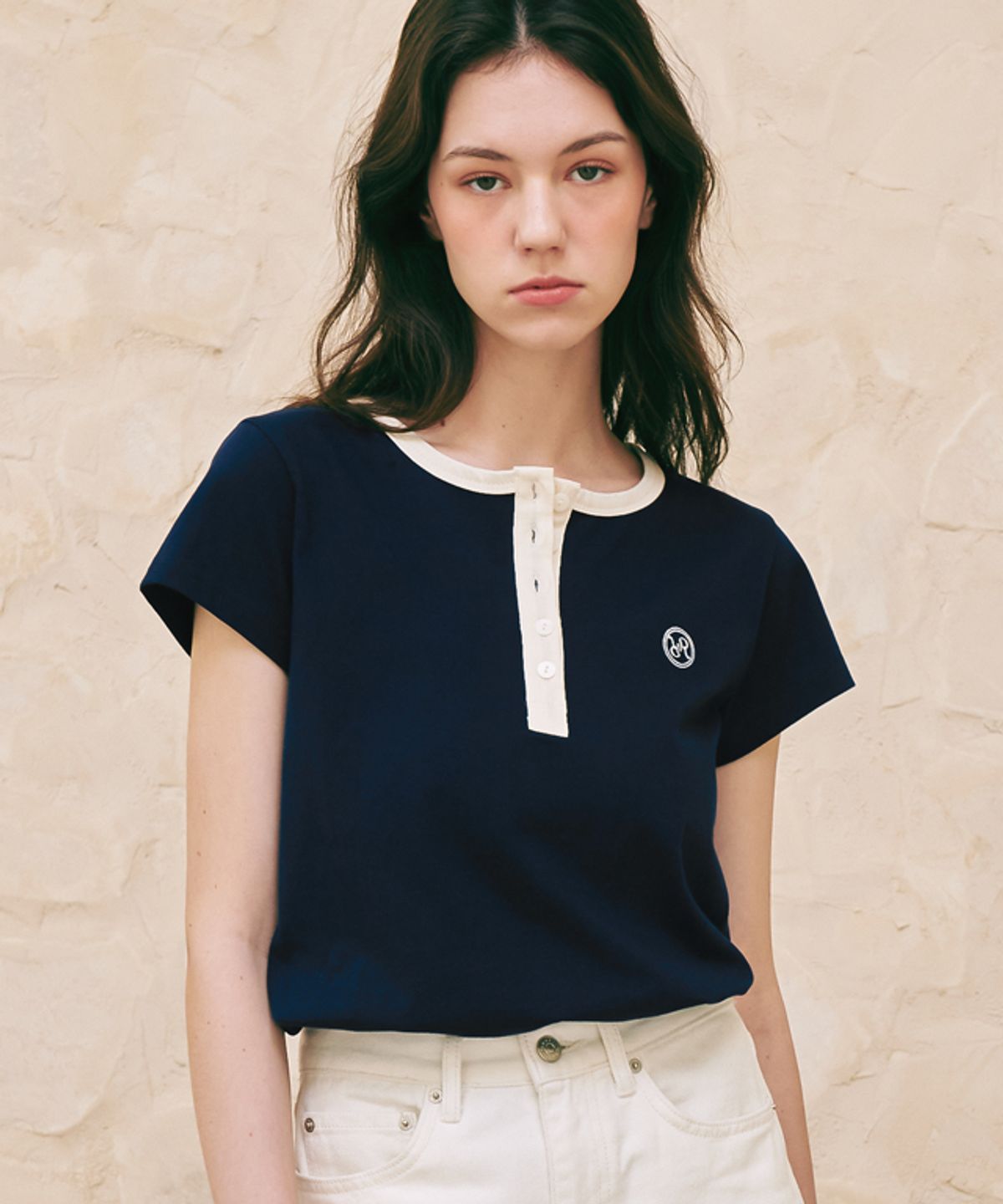 론론(RONRON) HENRYNECK HALF T-SHIRT NAVY