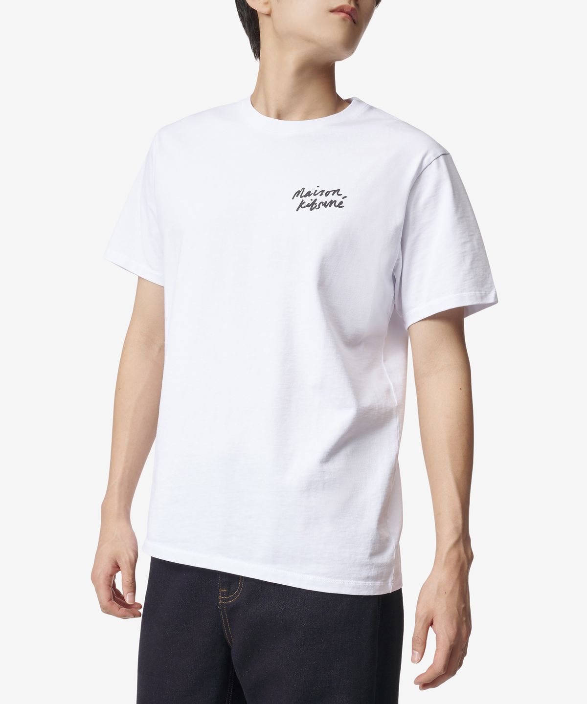 메종 키츠네(MAISON KITSUNE) 남성 미니 핸드라이팅 클래식 반소매 티셔츠 - 화이트 / IM00130KJ0035P100