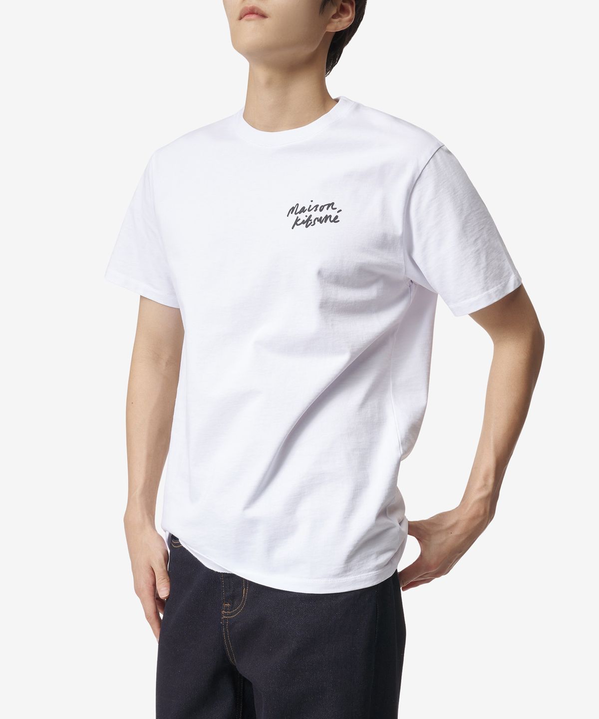 메종 키츠네(MAISON KITSUNE) 남성 미니 핸드라이팅 클래식 반소매 티셔츠 - 화이트 / IM00130KJ0035P100