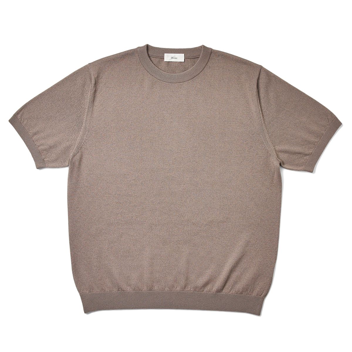 베르노(VERNO) Short Sleeve Basic Round Knit Kharki