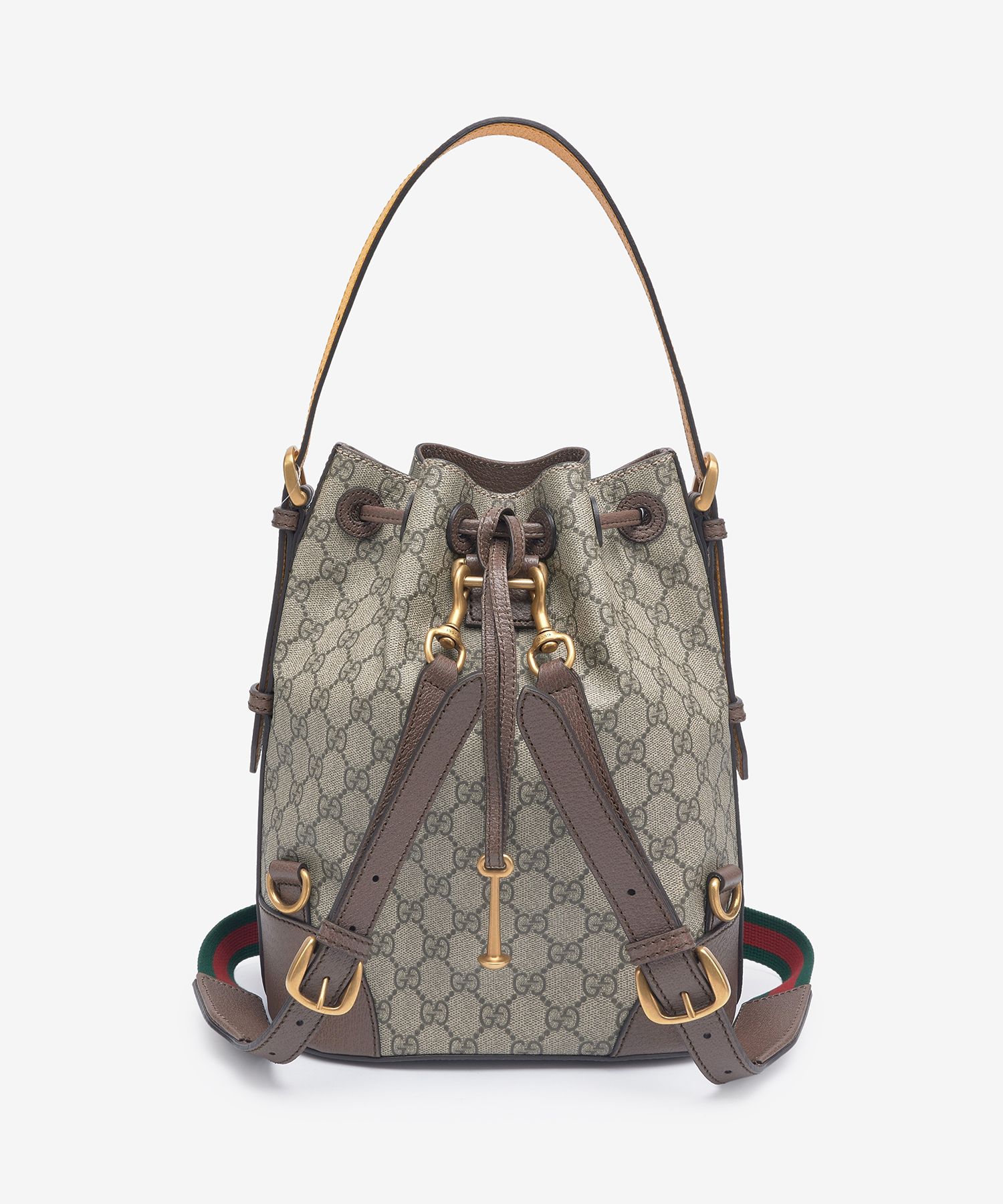 Gucci Drawstring Backpack GG Supreme Leather Nylon Black Beige GUCCI GG Supreme Leather Backpack Rucksuck Beige Brown 189745 main image 2