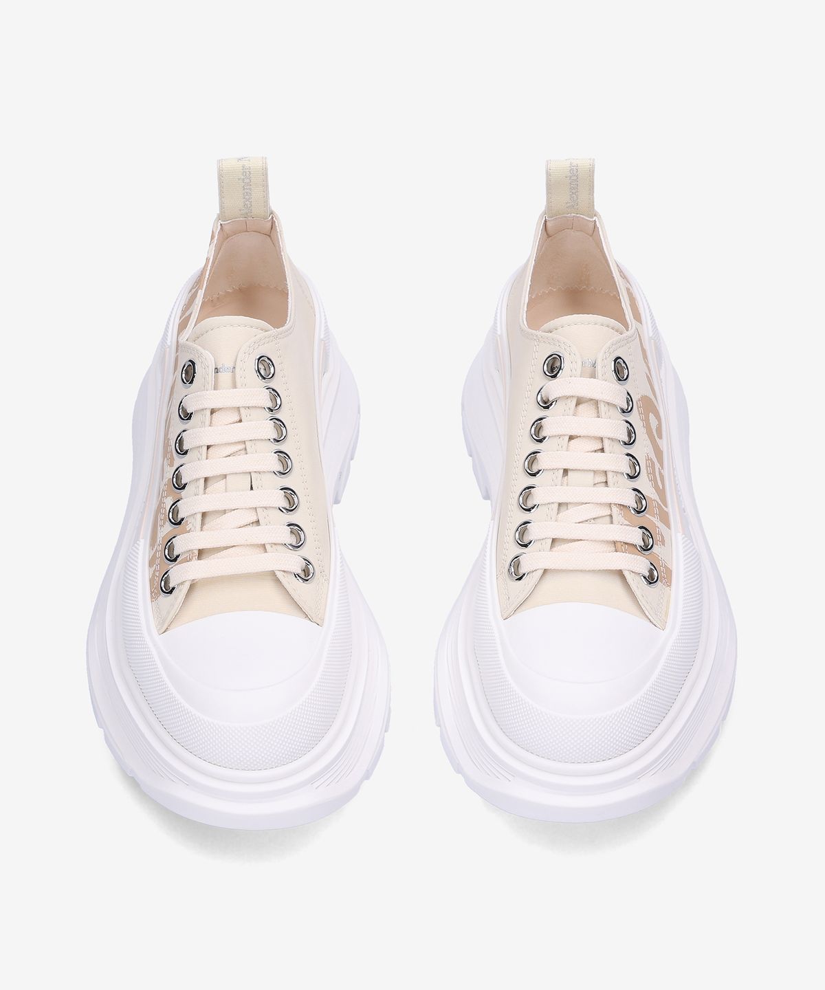 알렉산더 맥퀸(ALEXANDER McQUEEN) 그래피티 로고 트레드 슬릭 스니커즈 - 베이지 / 708753W4RQ22257