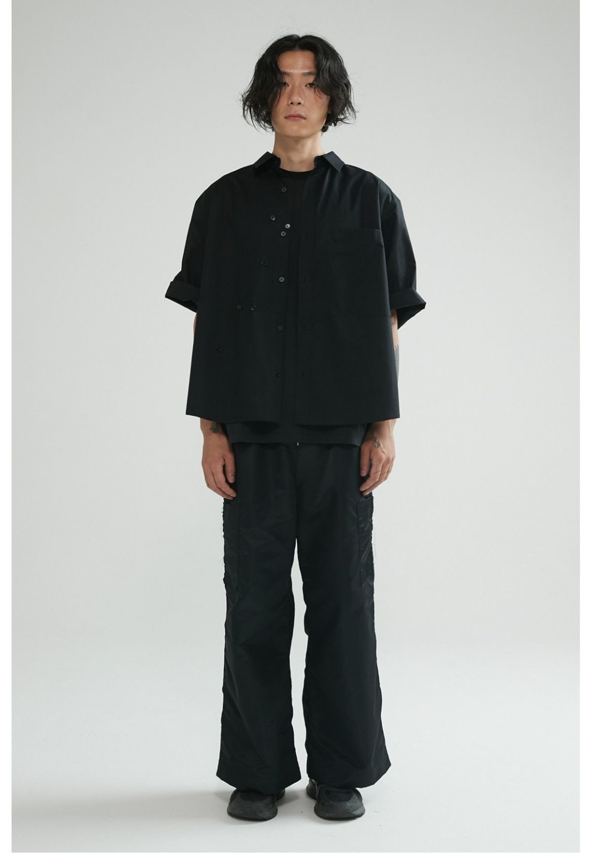 래코드(RECODE) Two Buttons Detail Shirt_RKSAM23631BKX