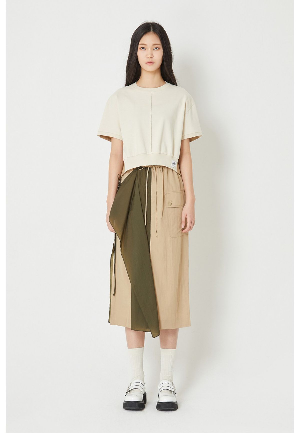래코드(RECODE) [여성] Recyled Fabric Mix Front Slit Long Skirt_R0KAM23110BEX