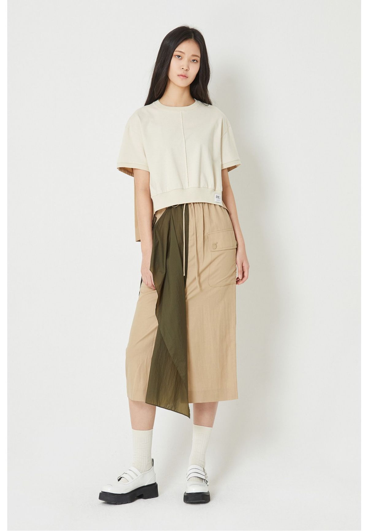 래코드(RECODE) [여성] Recyled Fabric Mix Front Slit Long Skirt_R0KAM23110BEX