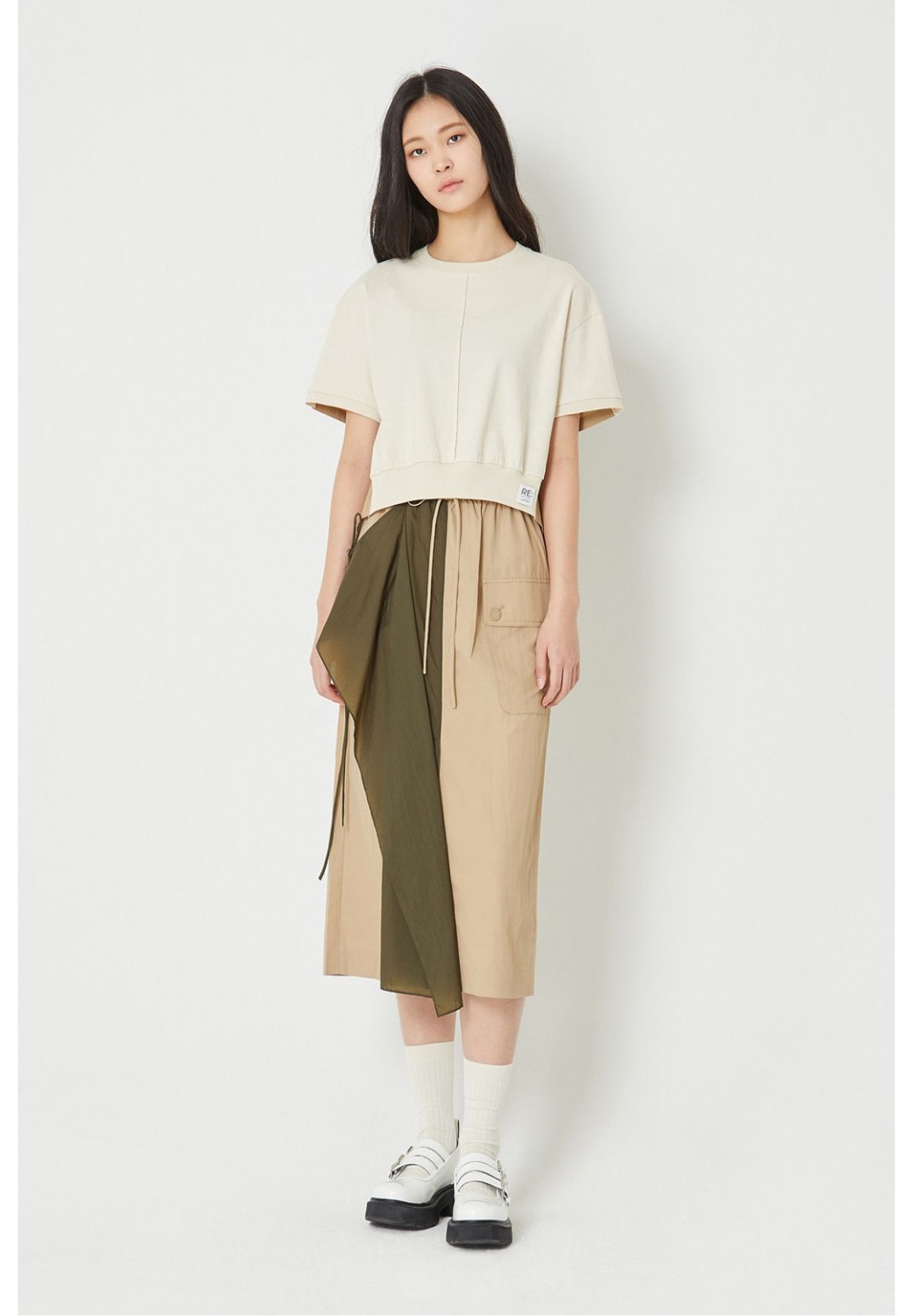 래코드(RECODE) [여성] Recyled Fabric Mix Front Slit Long Skirt_R0KAM23110BEX