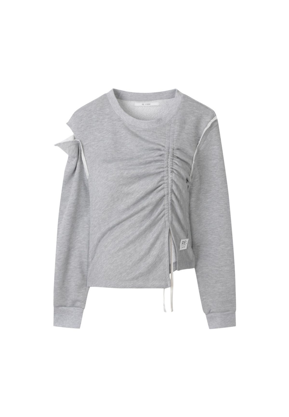 래코드(RECODE) Shirring Slit Shoulder T-shirts_RQTAS23535GYX