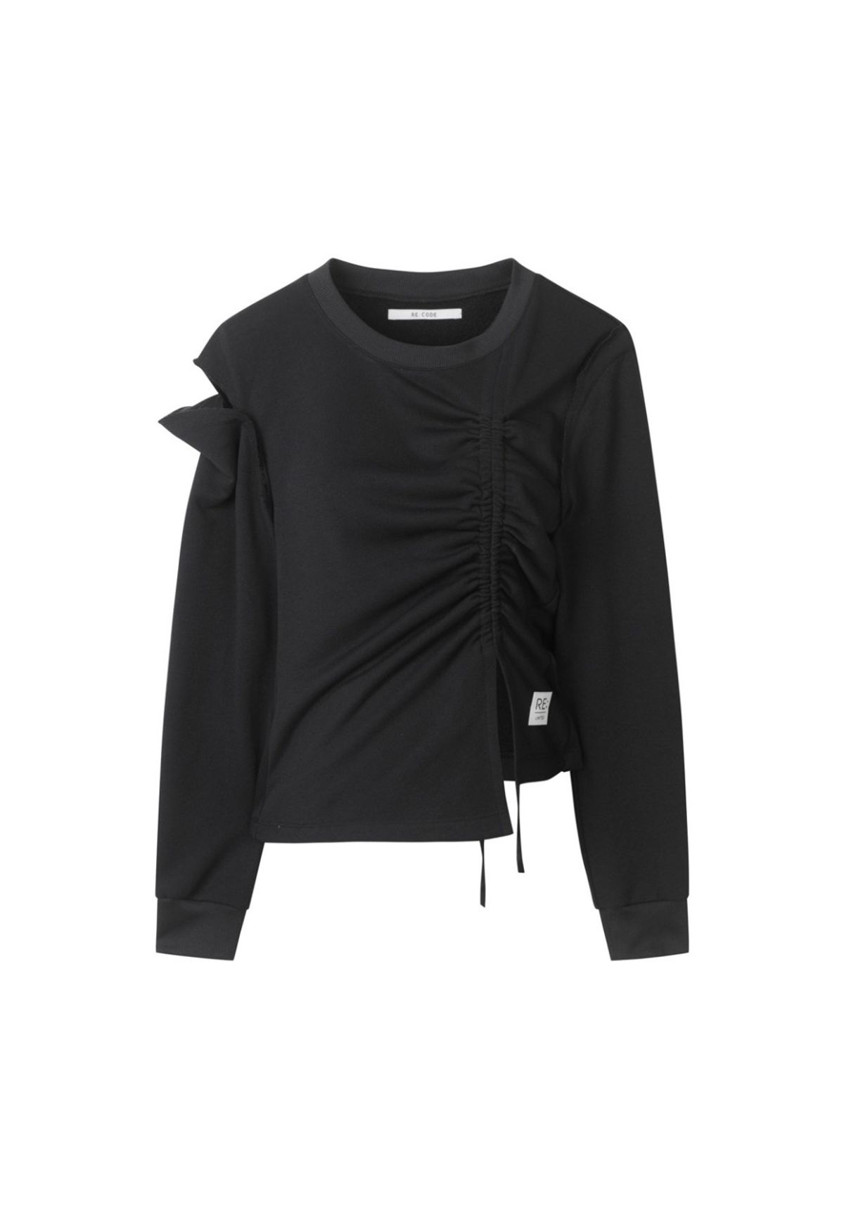 래코드(RECODE) Shirring Slit Shoulder T-shirts_RQTAS23535BKX
