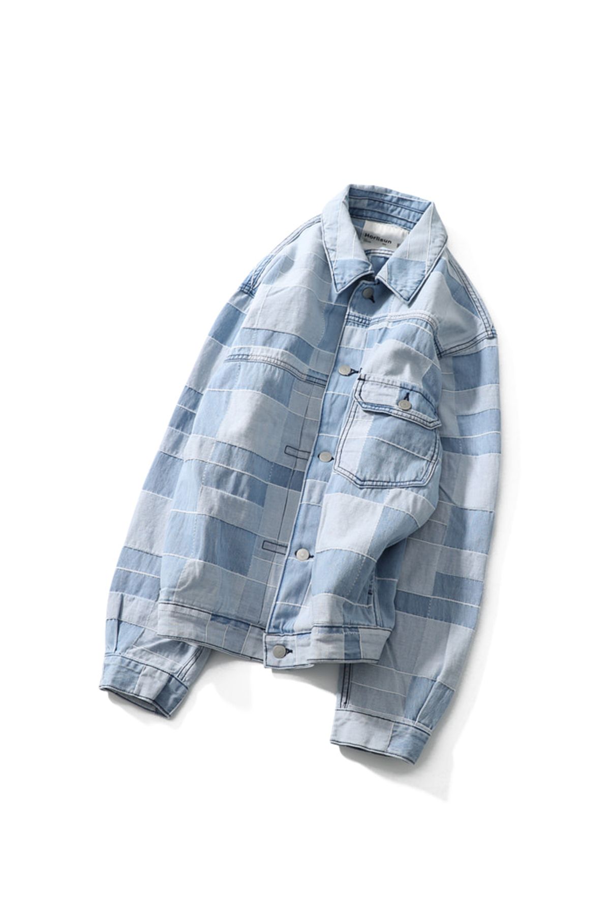홀리선(HORLISUN) Liverty Pattern Denim Jacket Light Blue