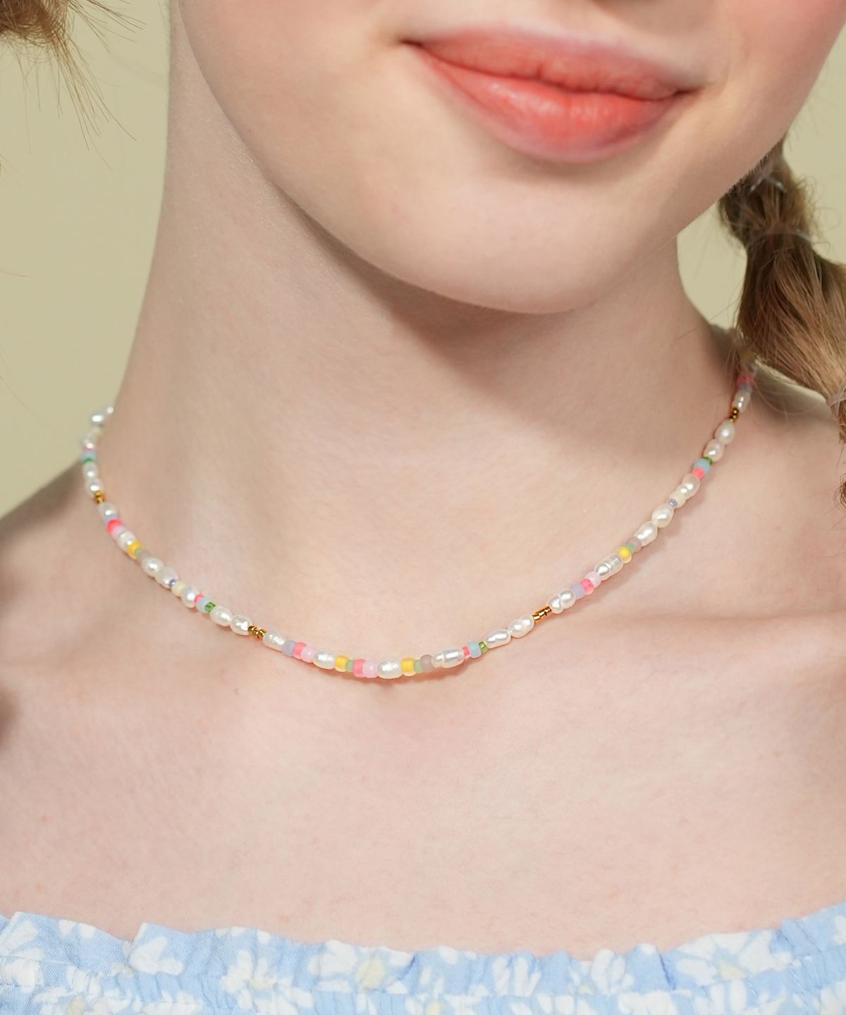봉보(BONBEAU) Jelly beads water pearl Necklace 3mm 밥풀 담수진주 컬러 비즈 초커 목걸이