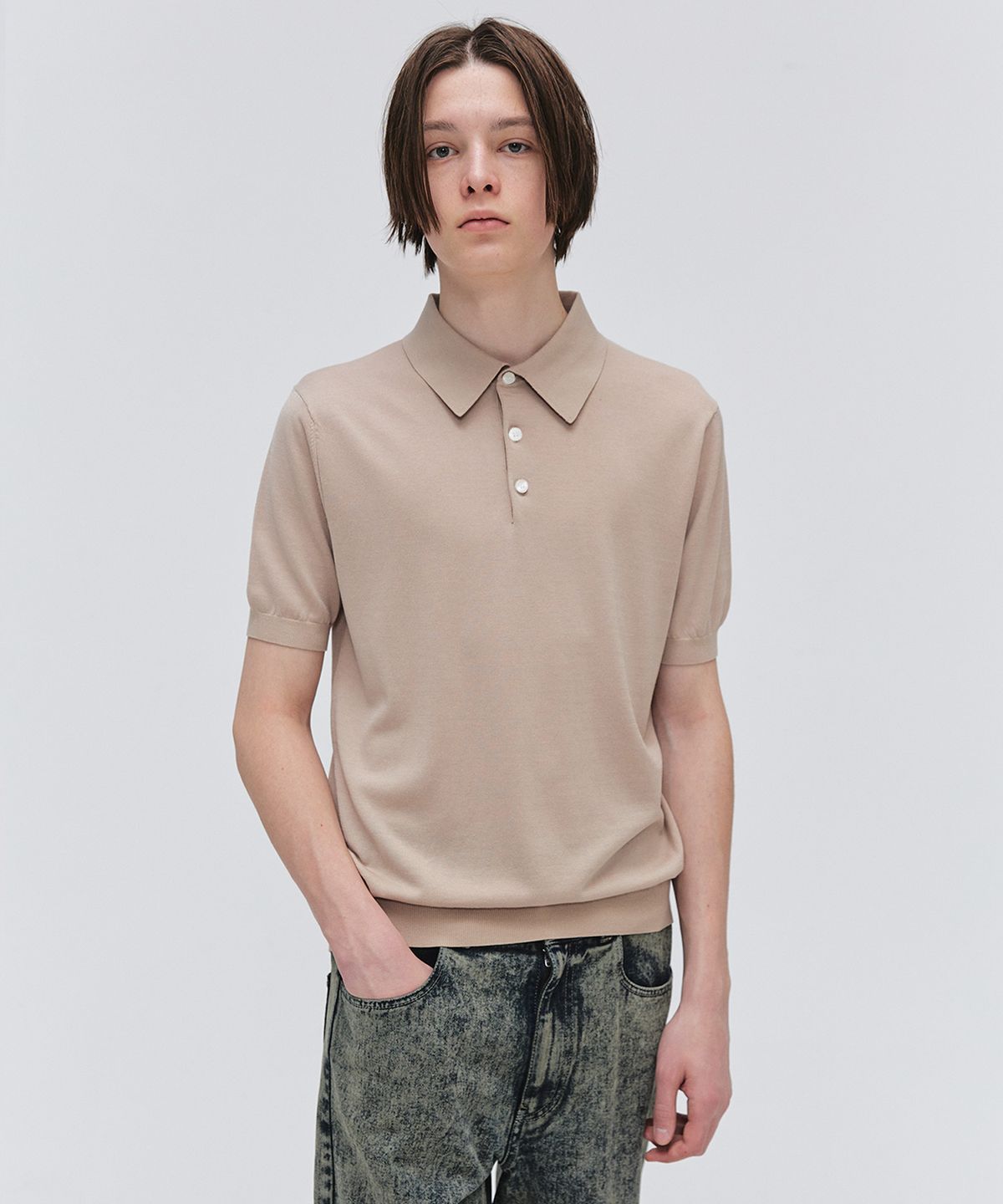 이지오(EZIO) Soft Collar Half Knit_Beige
