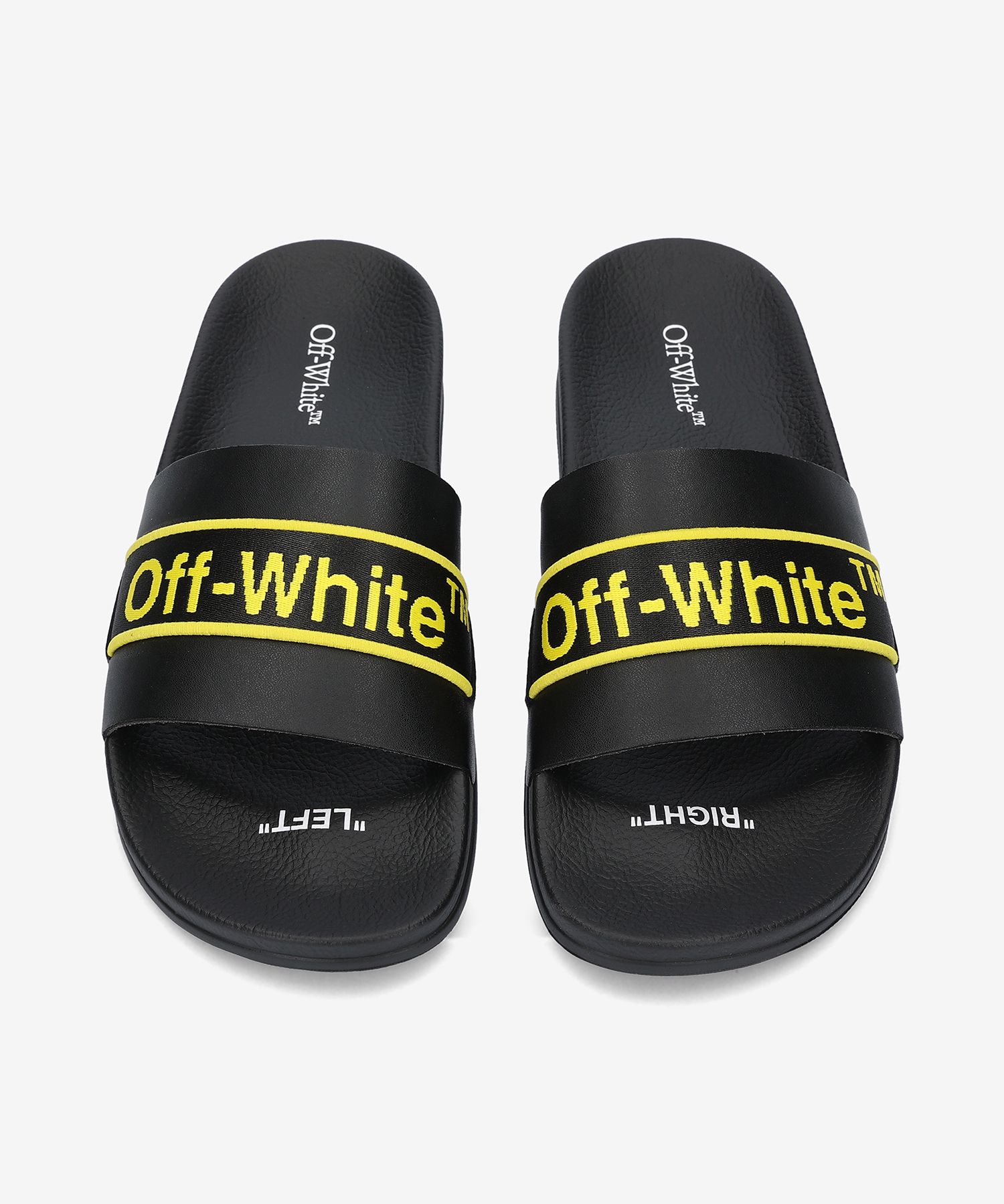 MUSINSA | Off White Logo Print Leather Slider Sandals