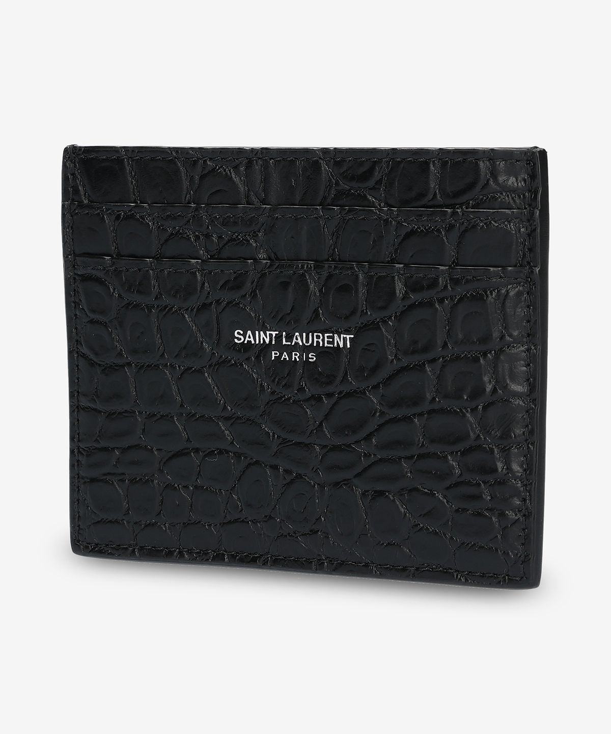 생로랑(SAINT LAURENT) 공용 크로커다일 엠보스드 가죽 카드 홀더 - 블랙 / 375946DZE0E1000