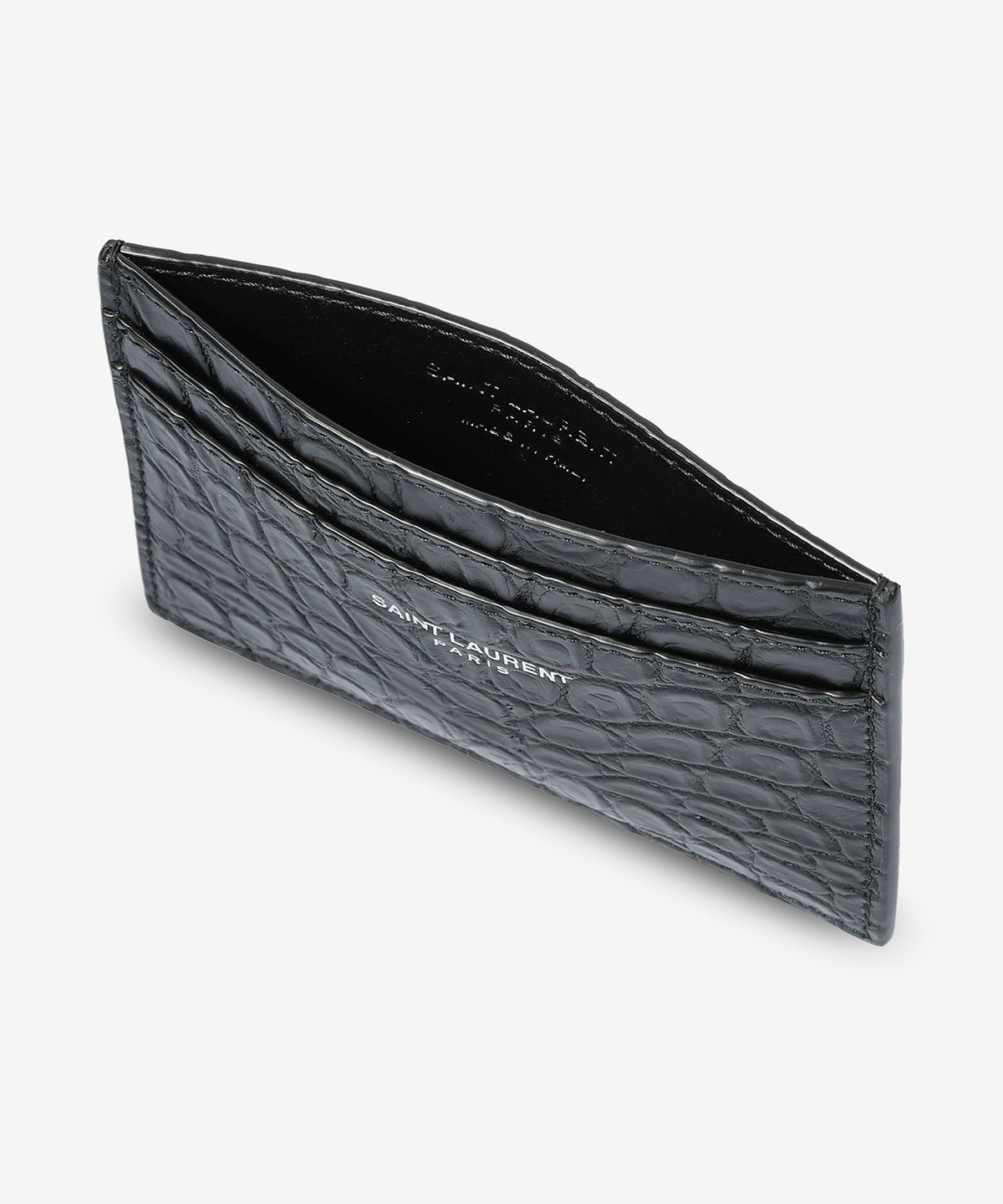 생로랑(SAINT LAURENT) 공용 크로커다일 엠보스드 가죽 카드 홀더 - 블랙 / 375946DZE0E1000