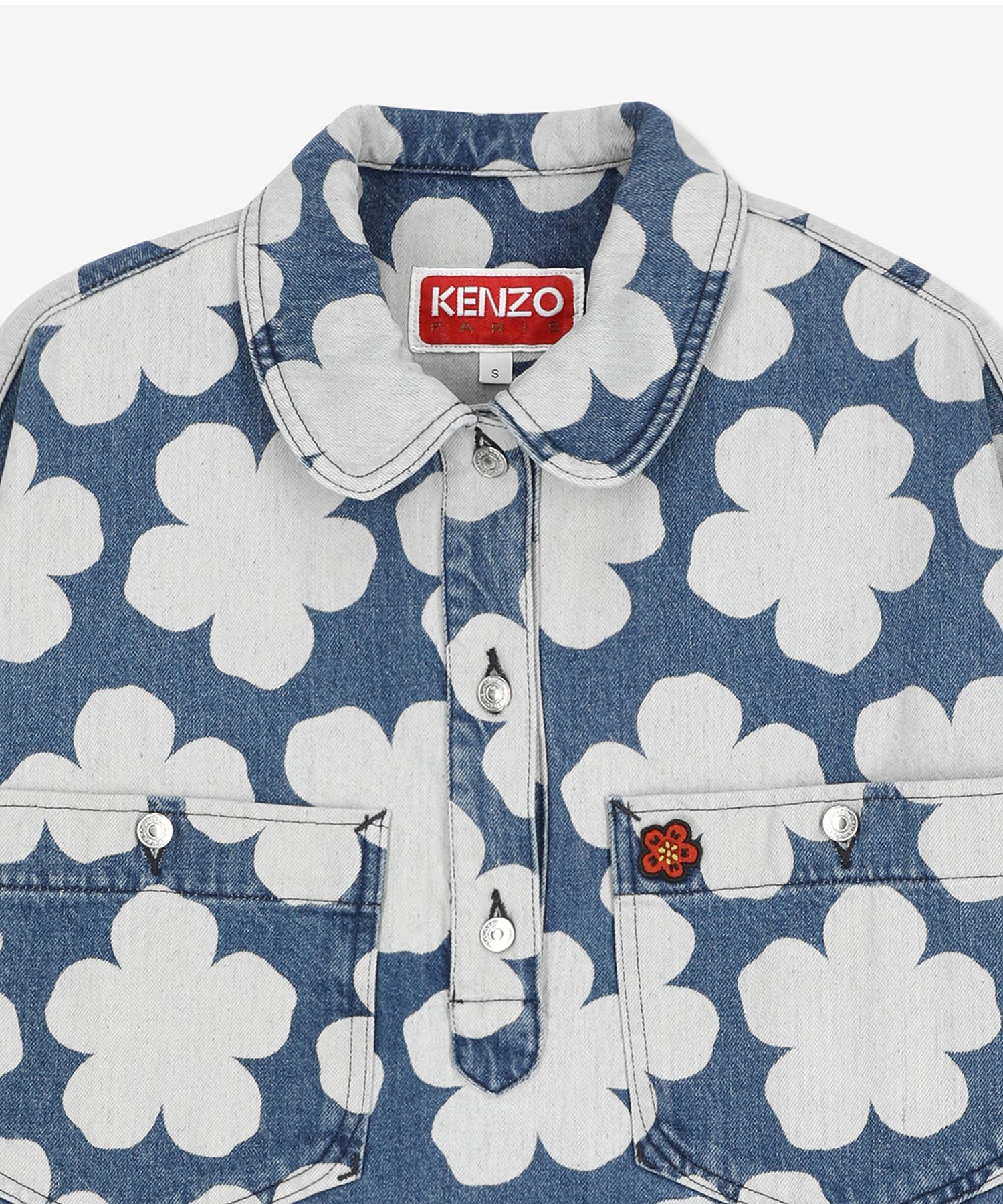 ★KENZO★ Poppy Print Denim Overshirt Blue White FC62DC2349F MUSINSA | KENZO Poppy Print Denim Oversized Shirt - Blue