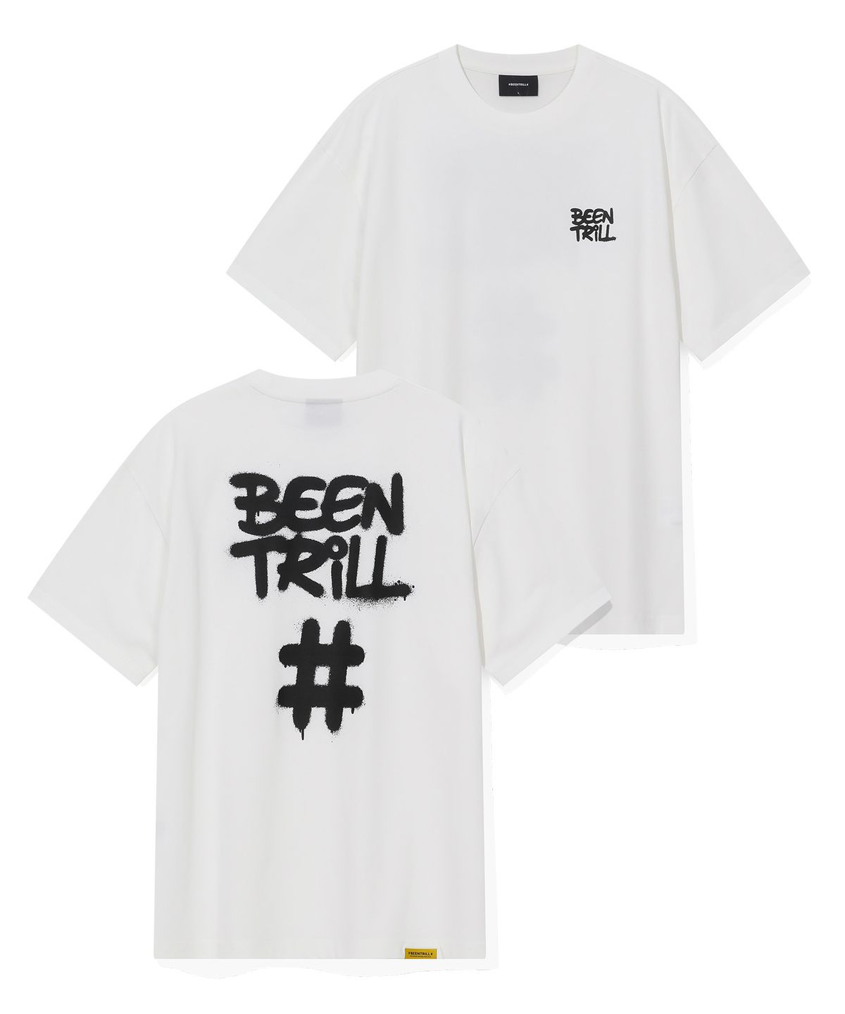 빈트릴(BEENTRILL) 스프레이 해시태그 티셔츠(오프 화이트)