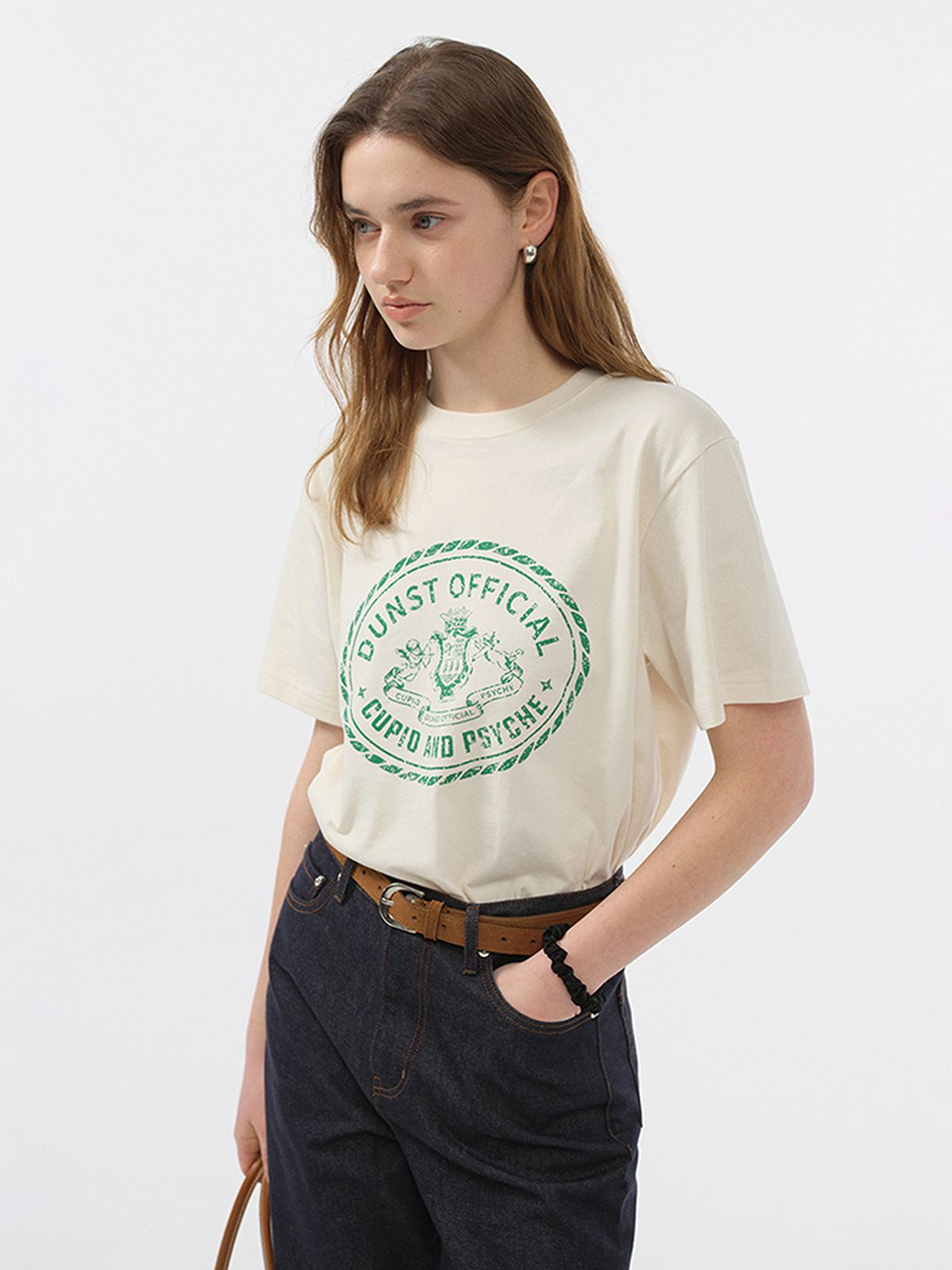 던스트(DUNST) UNISEX CUPID CAMPUS T-SHIRT_UDTS5B121_CREAM