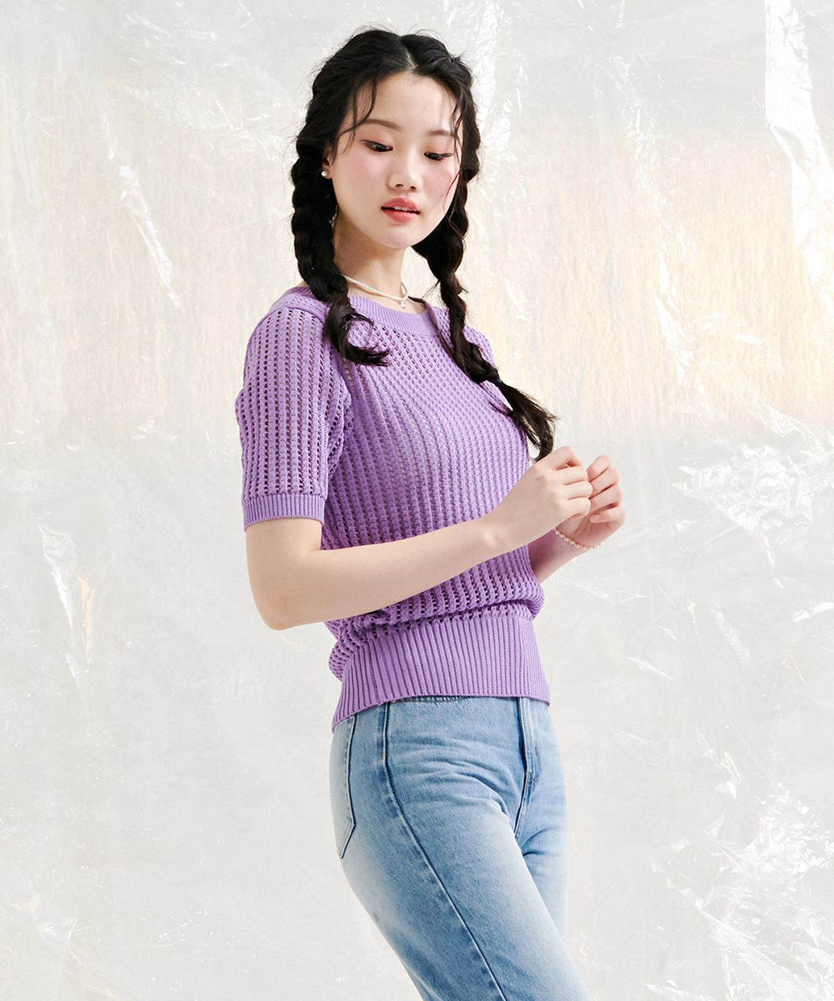 체이스컬트(CHASECULT) 여성 스카시 조직 반팔 스웨터-CBPG5692D0T