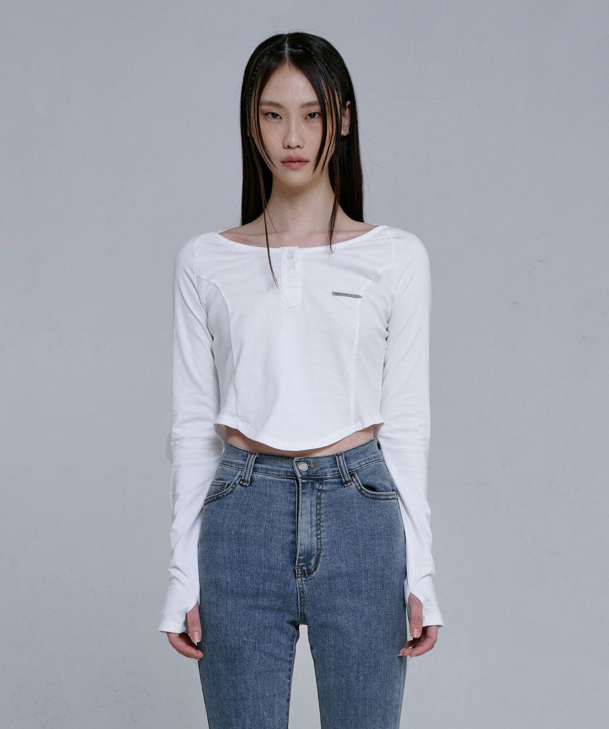 진주유즈(JINJUSE) BACK SHIRRING U-NECK T [WHITE]