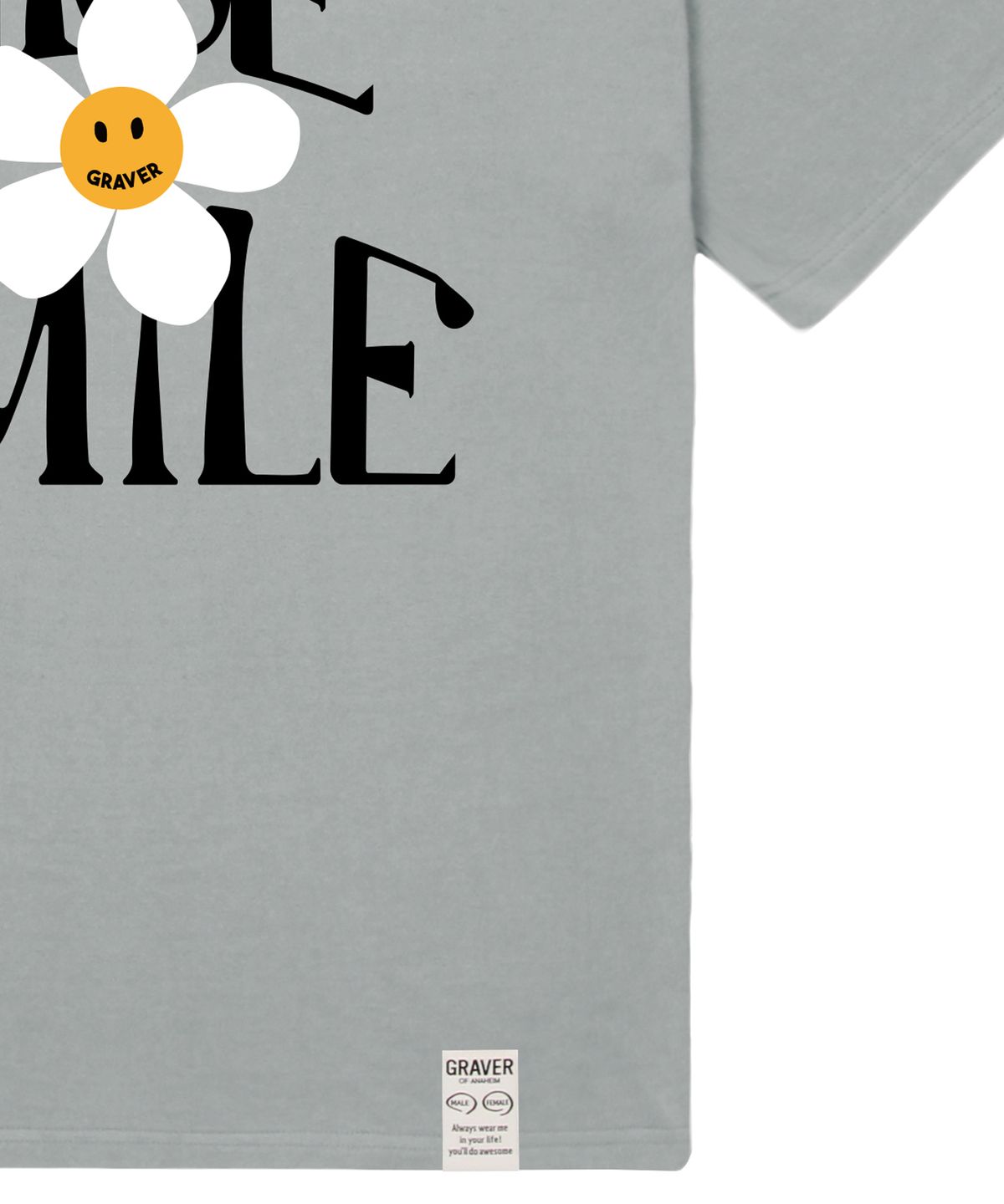 그레이버(GRAVER) [UNISEX]NICE SMILE 로고 플라워 반팔티_카키그레이